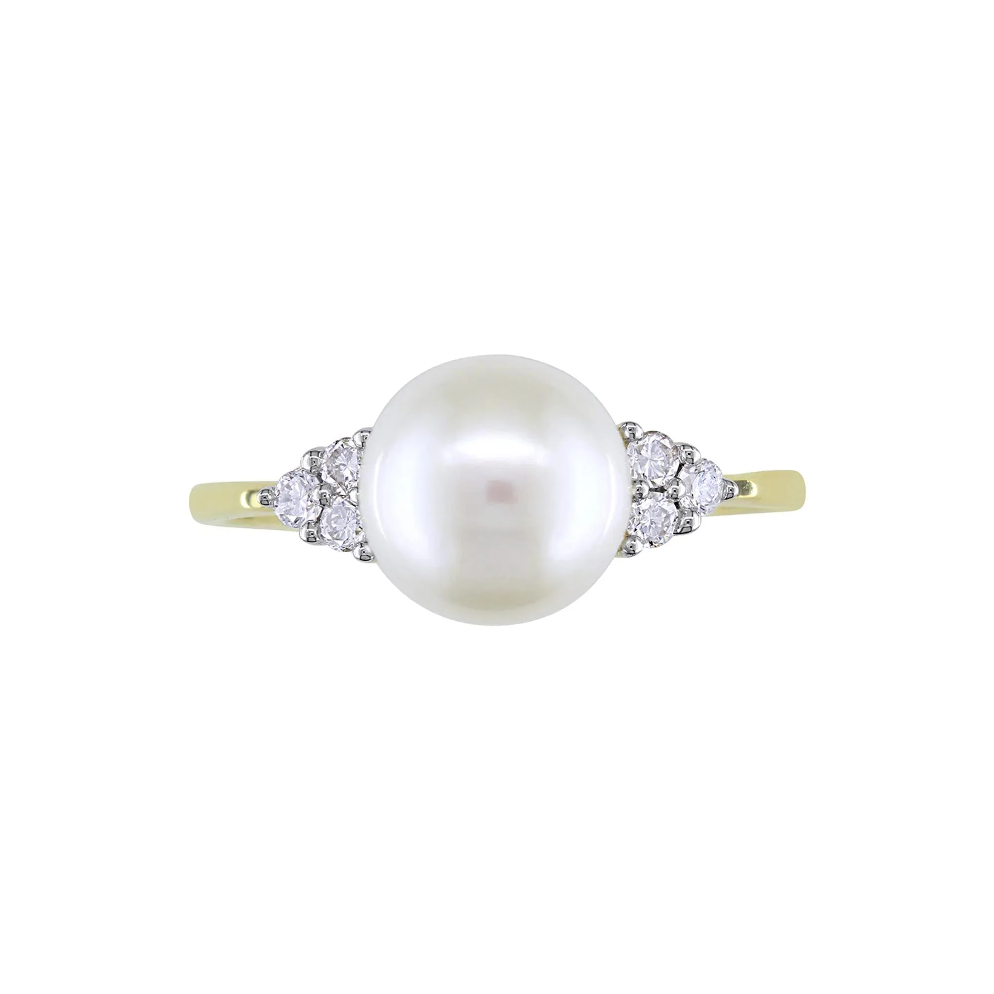 1/8 CT. Tw. Freshwater Pearl & Diamond Ring 10K Yellow Gold Round Brilliant Cut Size 6.5