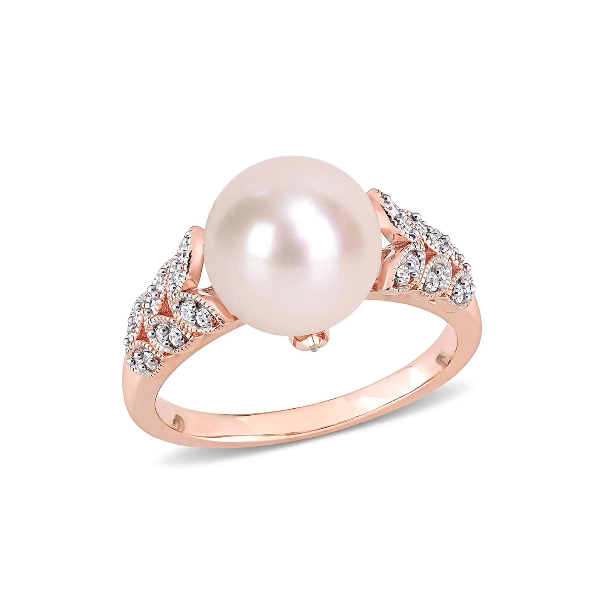 1/2 CT. Tw. Freshwater Pearl & Diamond Ring 10K Rose Gold Round Brilliant Cut Size 7 - Image 4
