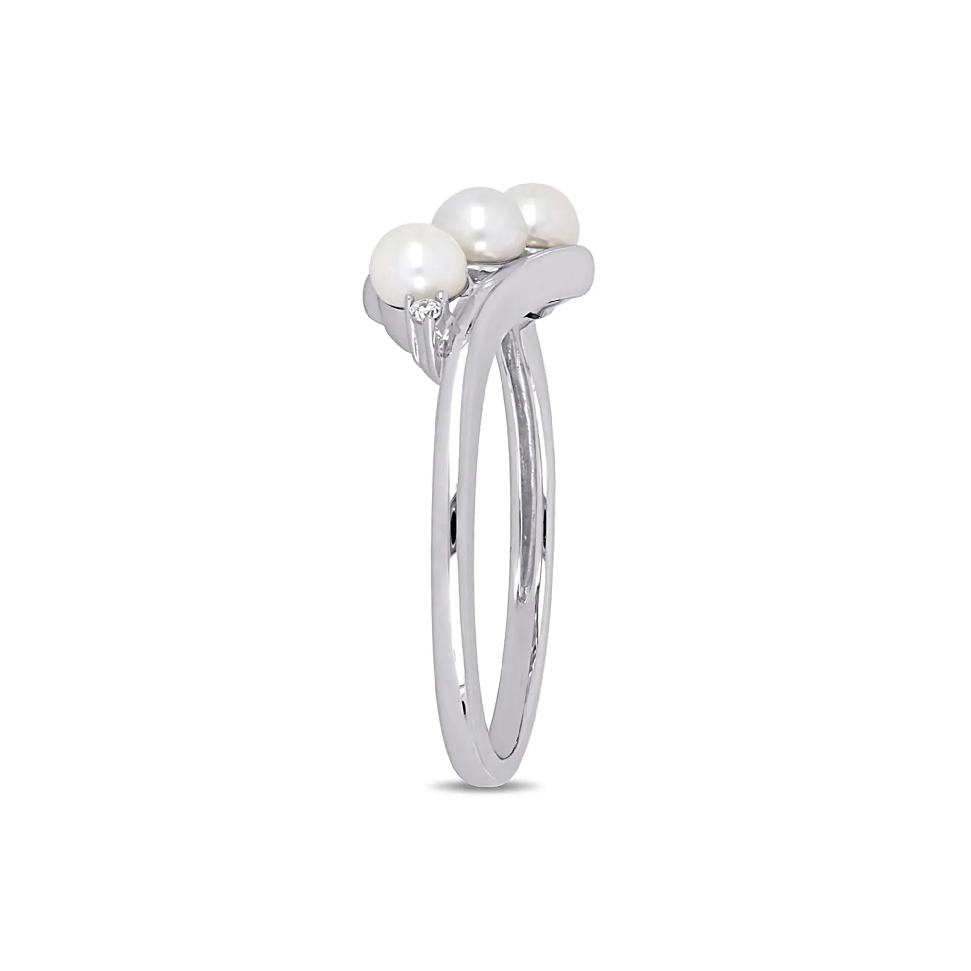 Freshwater Pearl & Diamond Ring 10K White Gold Round Brilliant Cut Size 4 - Image 3