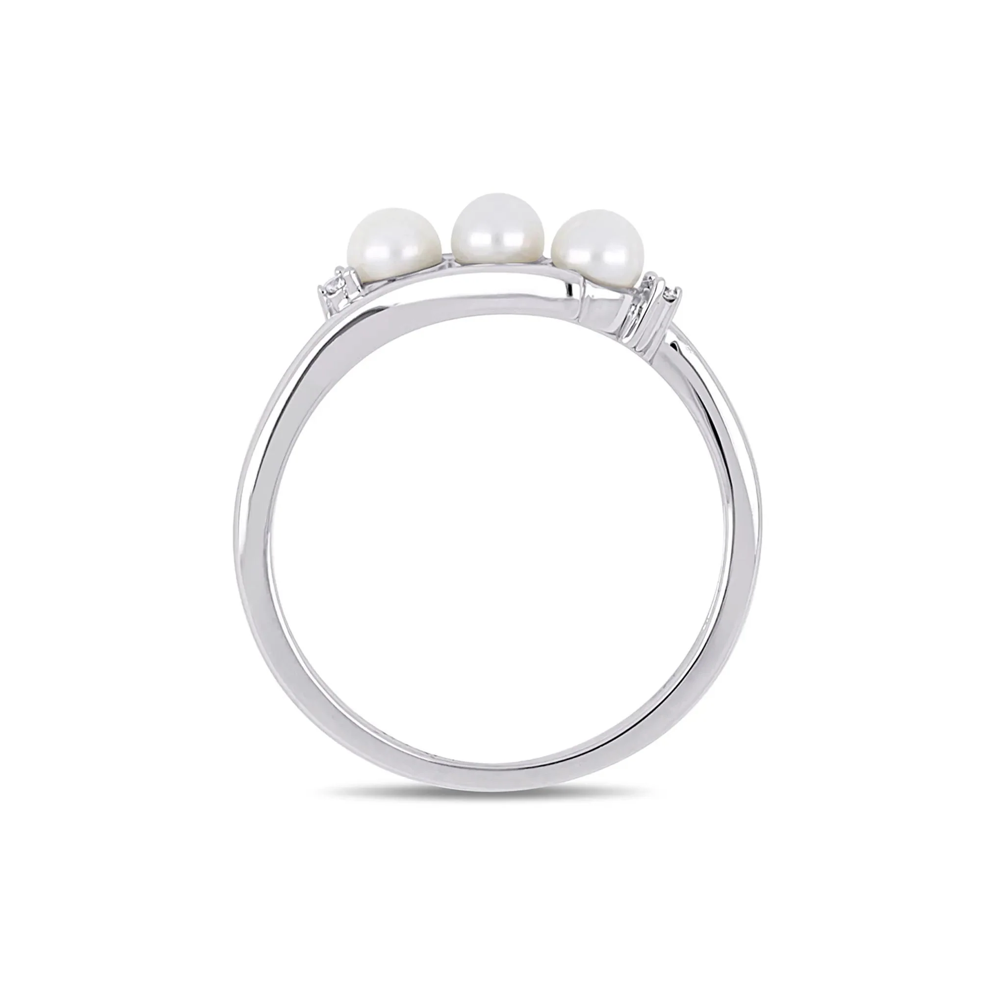 Freshwater Pearl & Diamond Ring 10K White Gold Round Brilliant Cut Size 5 - Image 2