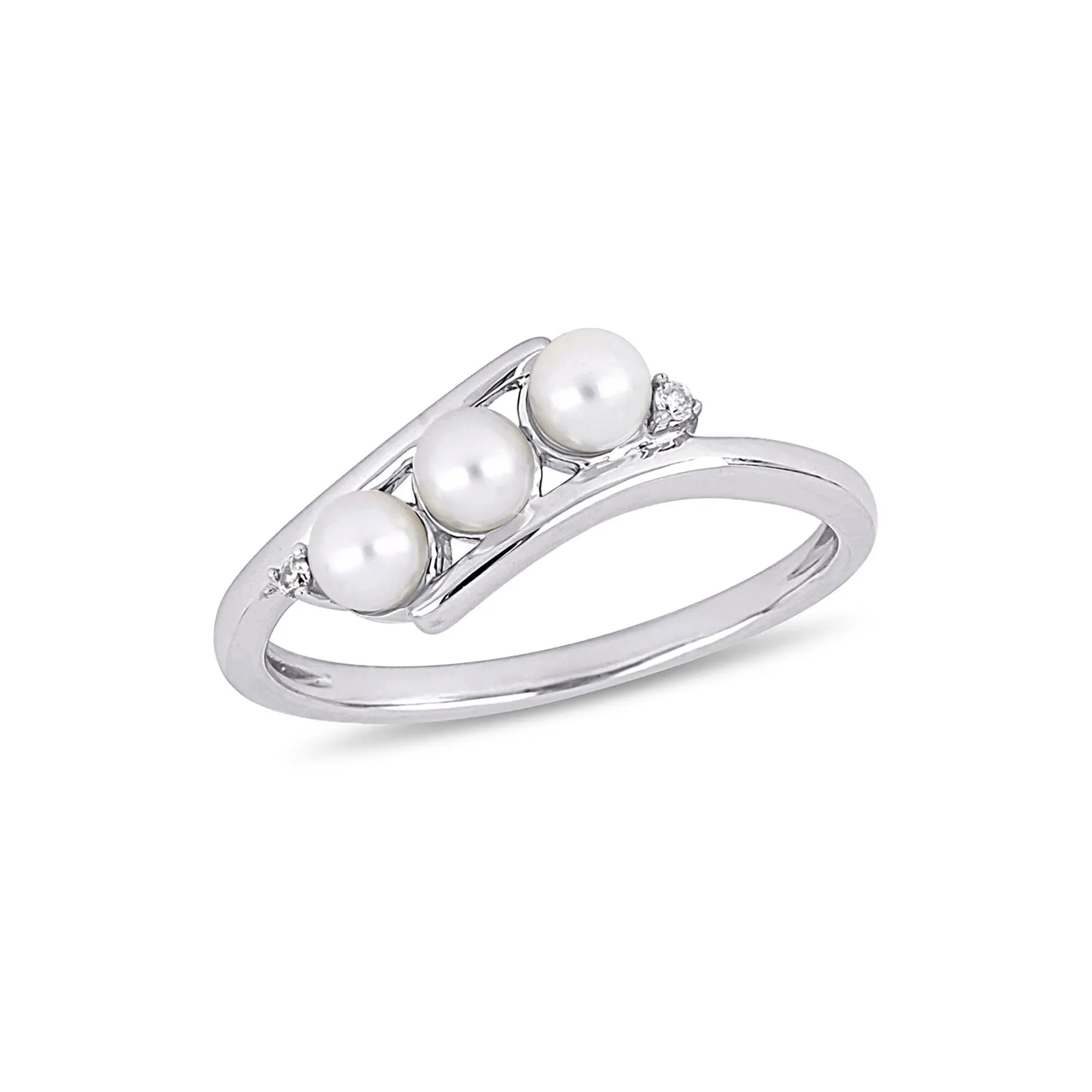 Freshwater Pearl & Diamond Ring 10K White Gold Round Brilliant Cut Size 8.5 - Image 4