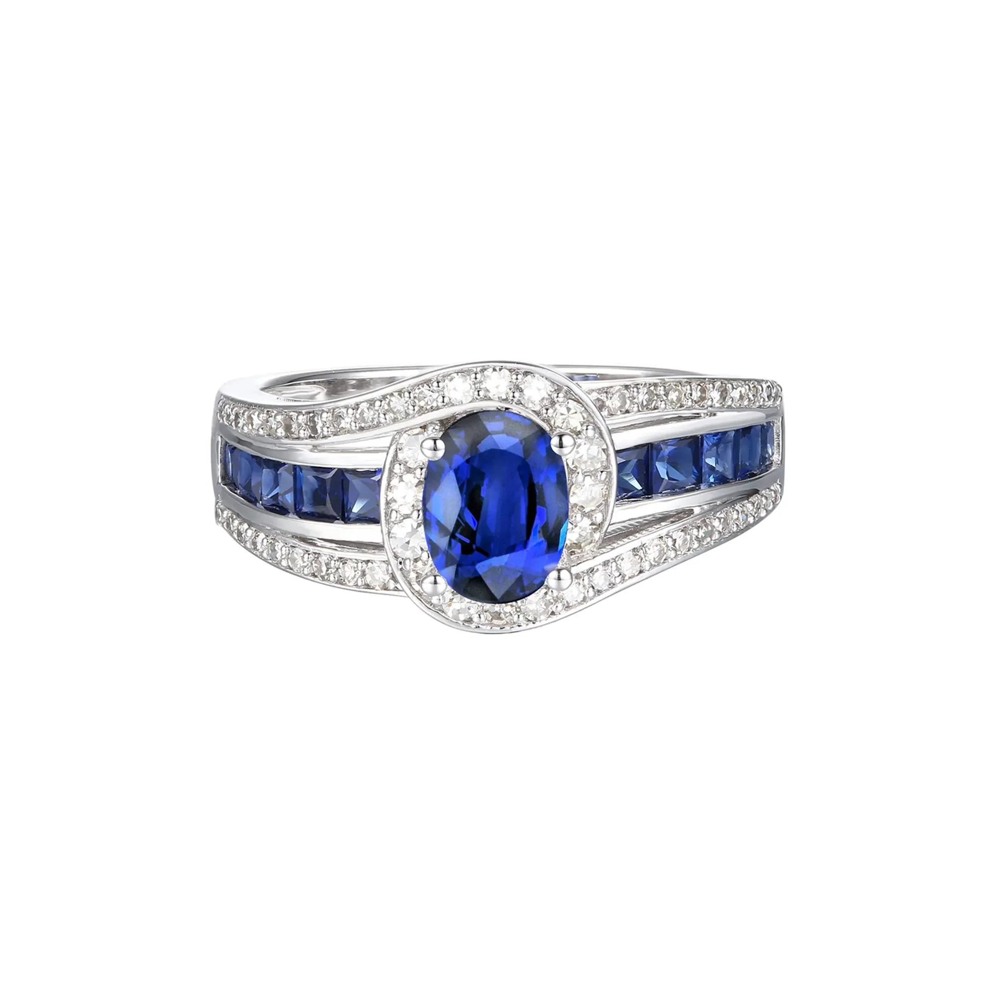 3/8 CT. Tw. Blue Sapphire and Diamond Band Ring 10K White Gold Size 6 1mm