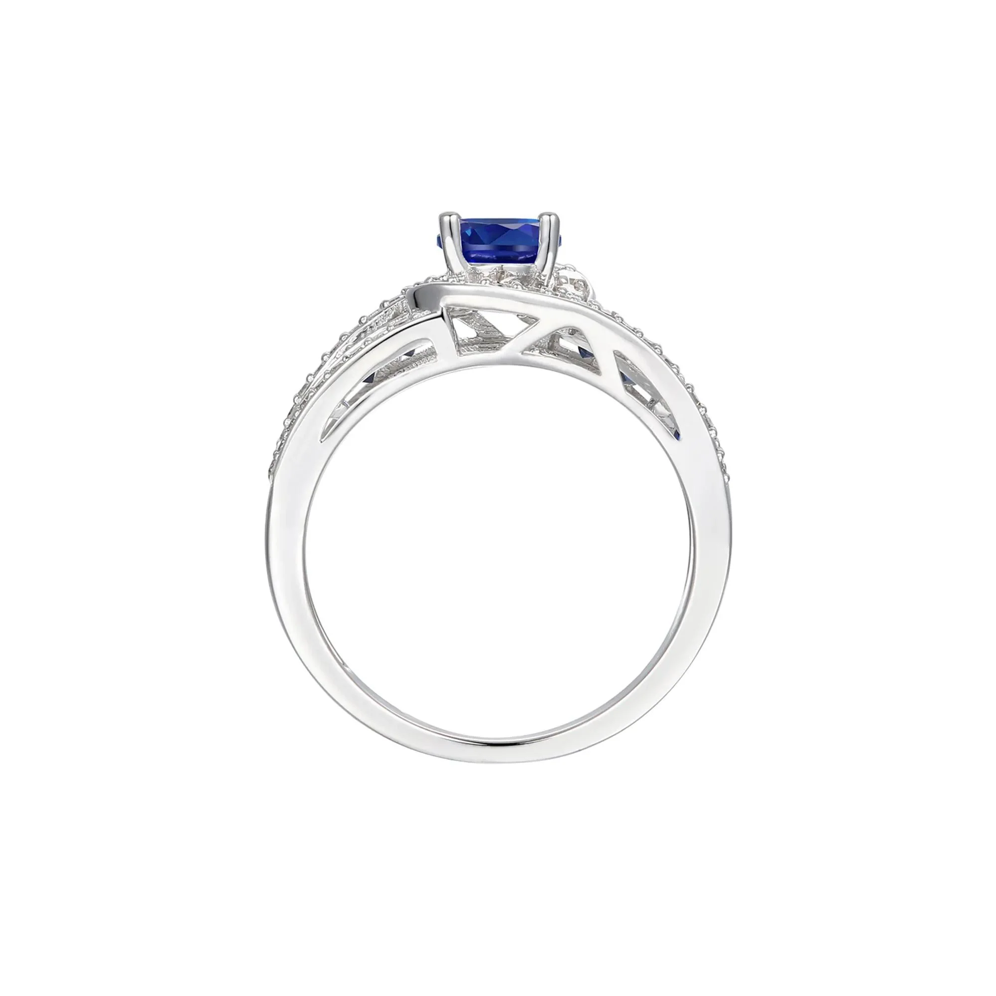 3/8 CT. Tw. Blue Sapphire and Diamond Band Ring 10K White Gold Size 7 1mm - Image 2