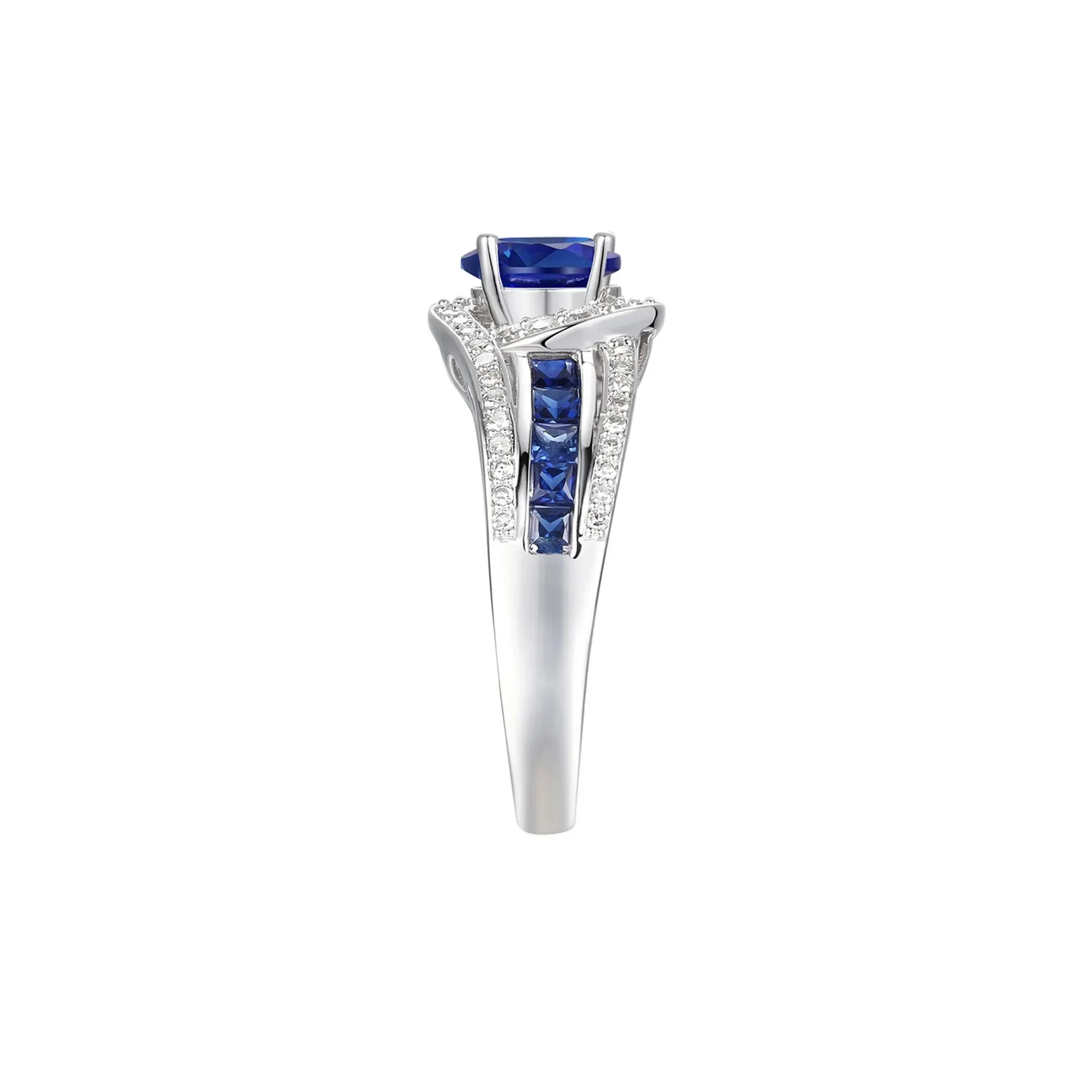3/8 CT. Tw. Blue Sapphire and Diamond Band Ring 10K White Gold Size 7 1mm - Image 3