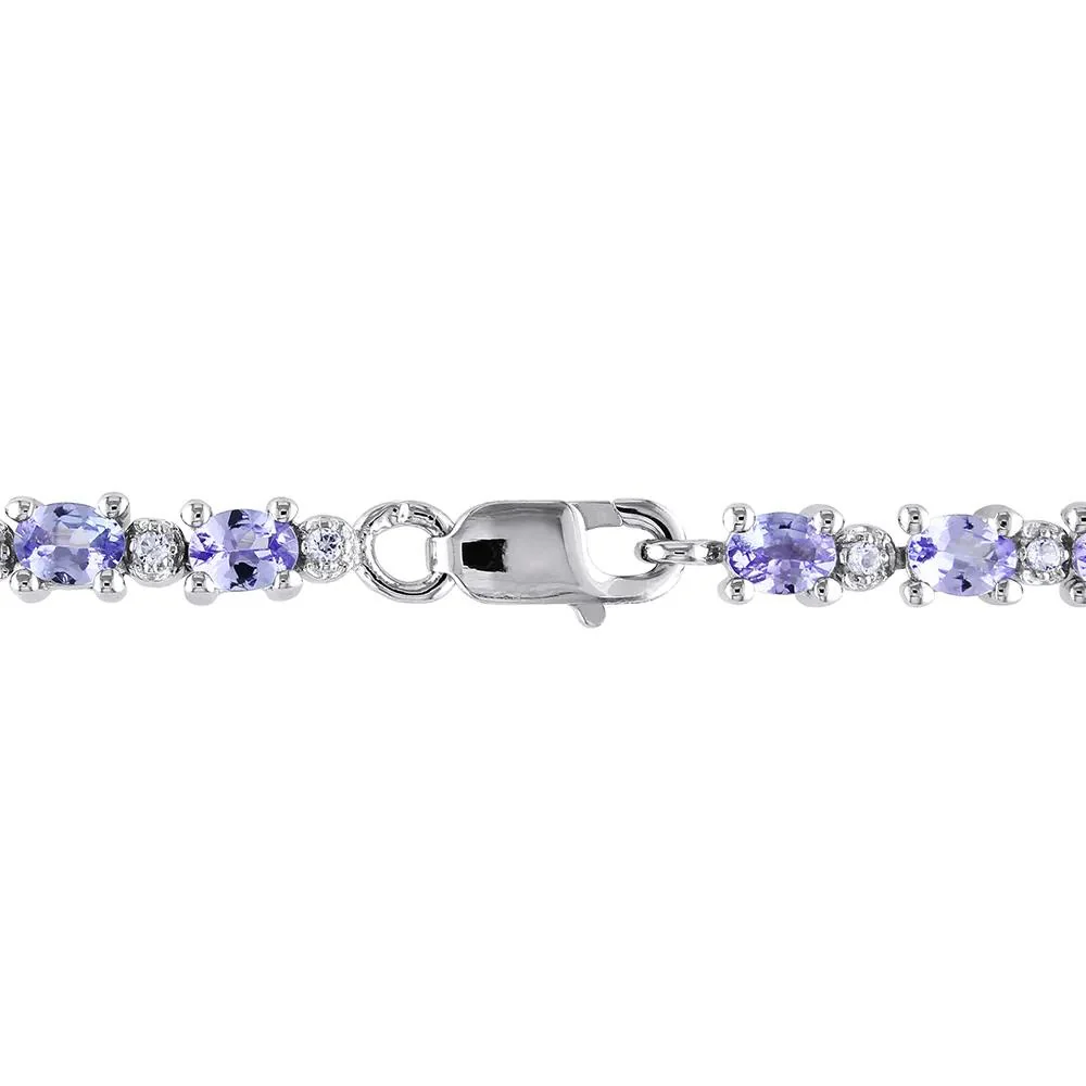 Oval Tanzanite & White Topaz Bracelet .925 Sterling Silver Size 4.00mm - Image 3