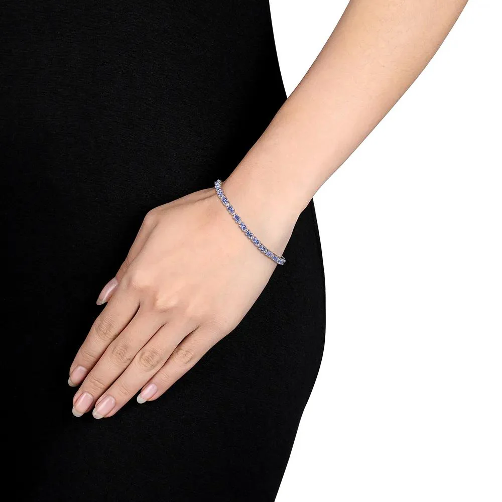 Oval Tanzanite & White Topaz Bracelet .925 Sterling Silver Size 4.00mm - Image 4
