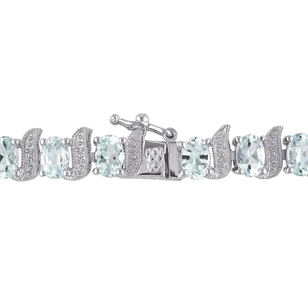 Aquamarine & Diamond Bracelet .925 Sterling Silver White Size 7.40mm - Image 3