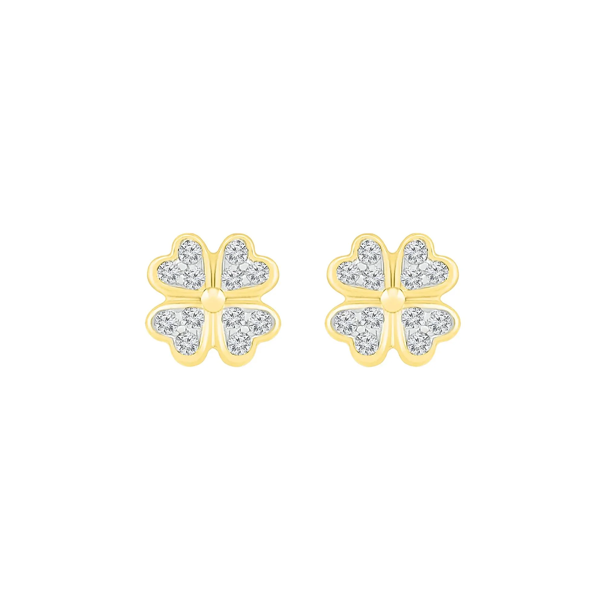 1/10 CT. Tw. Diamond Clover Earrings 10K Yellow Gold Size 6.00mm - Image 2