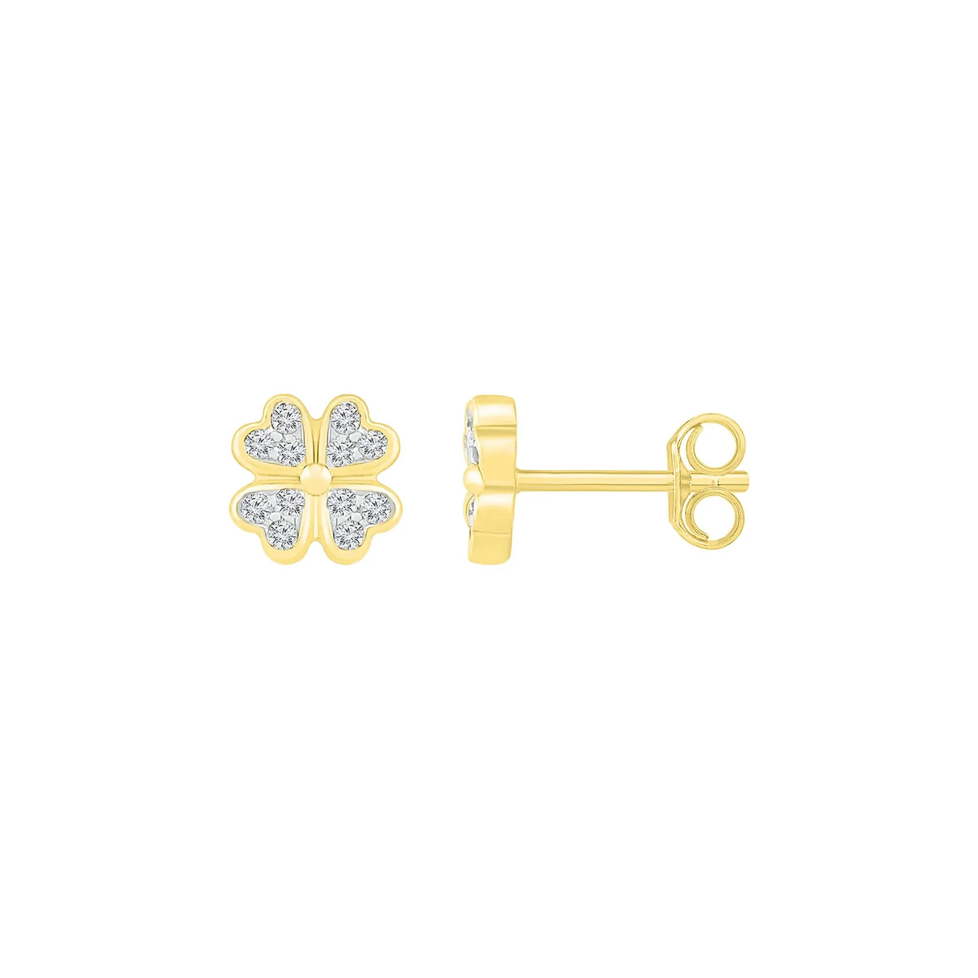 1/10 CT. Tw. Diamond Clover Earrings 10K Yellow Gold Size 6.00mm - Image 3