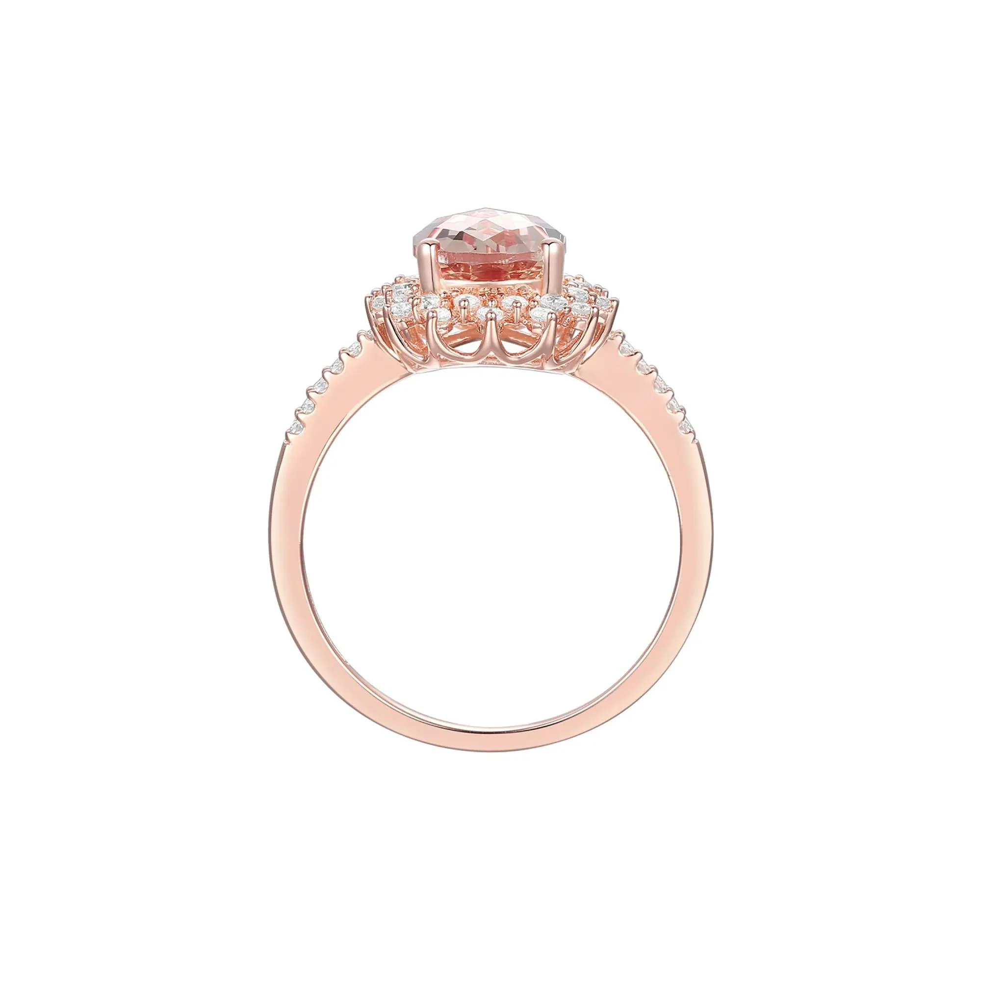 1/4 CT. Tw. Pear-Shaped Morganite & Diamond Starburst Ring 10K Rose Gold Size 6 - Image 2