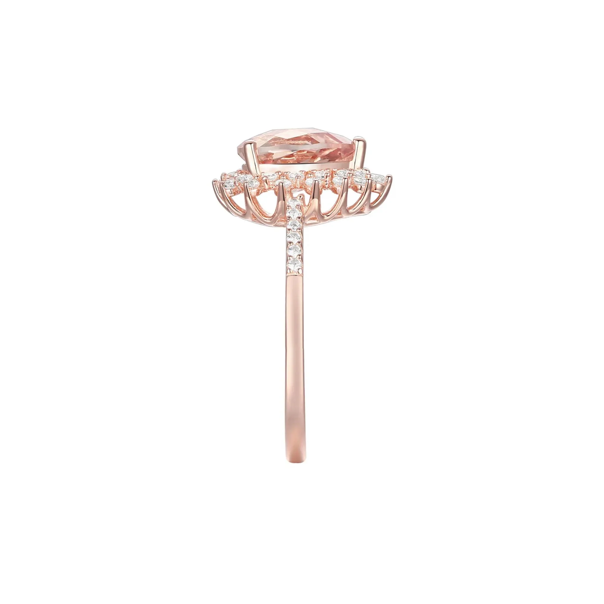 1/4 CT. Tw. Pear-Shaped Morganite & Diamond Starburst Ring 10K Rose Gold Size 7 - Image 3