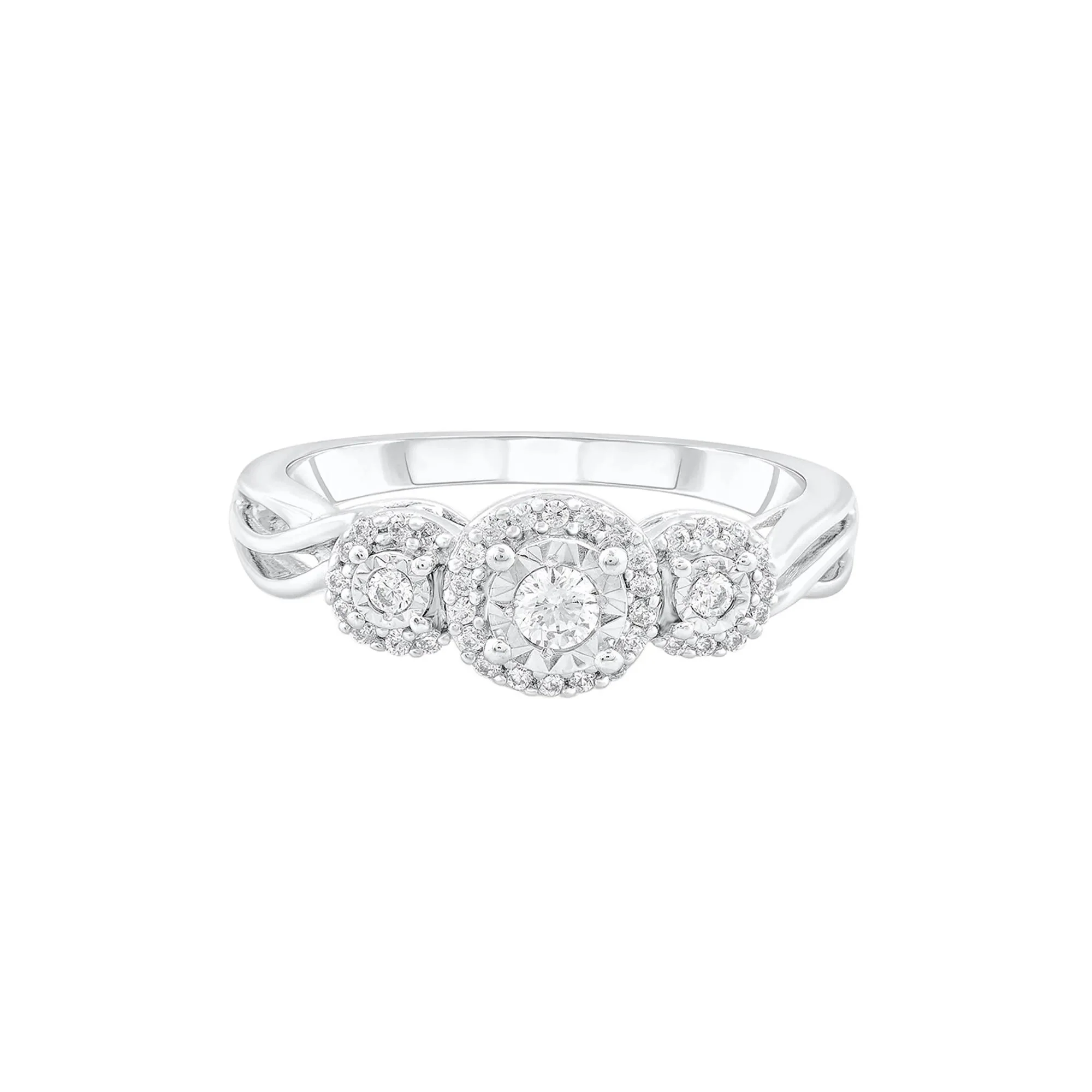 1/4 CT. Tw. Three-Stone Halo Engagement Ring with Illusion Setting 10K White Gold Size 8.5