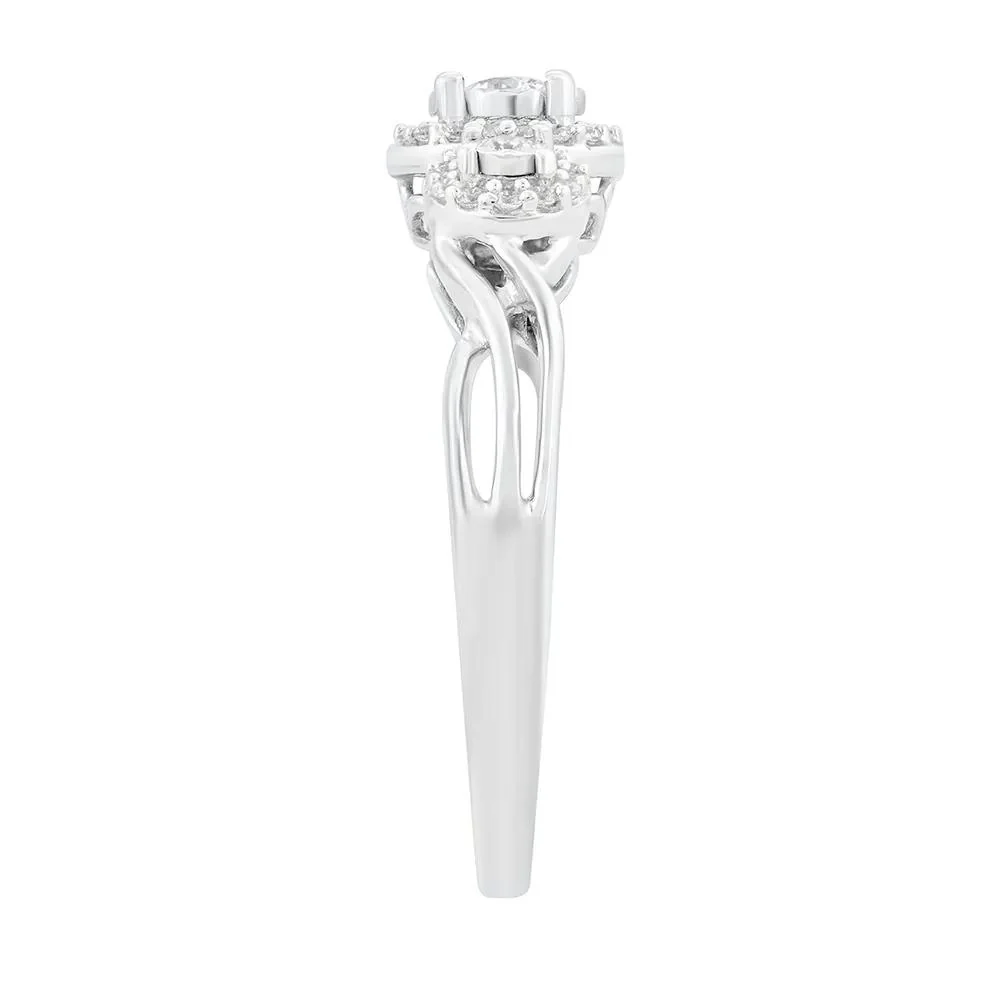 1/4 CT. Tw. Three-Stone Halo Engagement Ring with Illusion Setting 10K White Gold Size 8.5 - Image 3