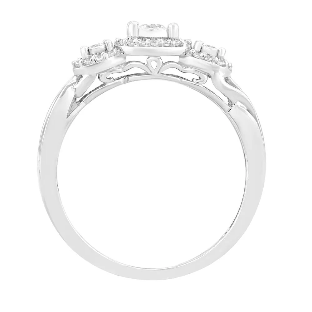 1/4 CT. Tw. Three-Stone Halo Engagement Ring with Illusion Setting 10K White Gold Size 9 - Image 2