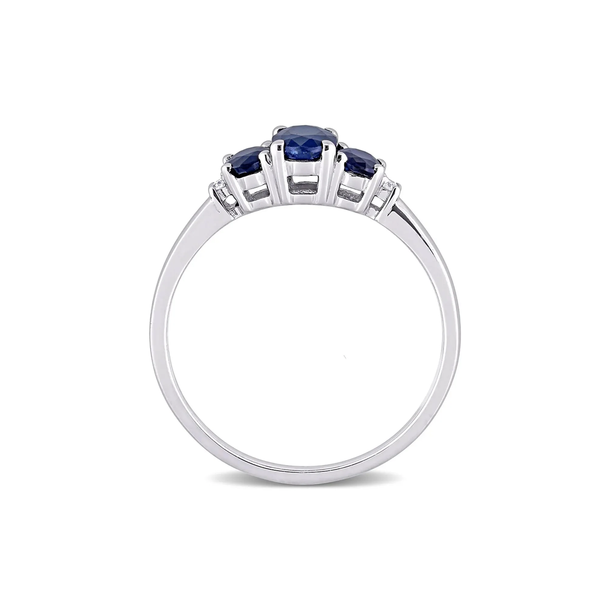 Oval Three-Stone Blue Sapphire Ring 10K White Gold Size 6.5 - Image 2