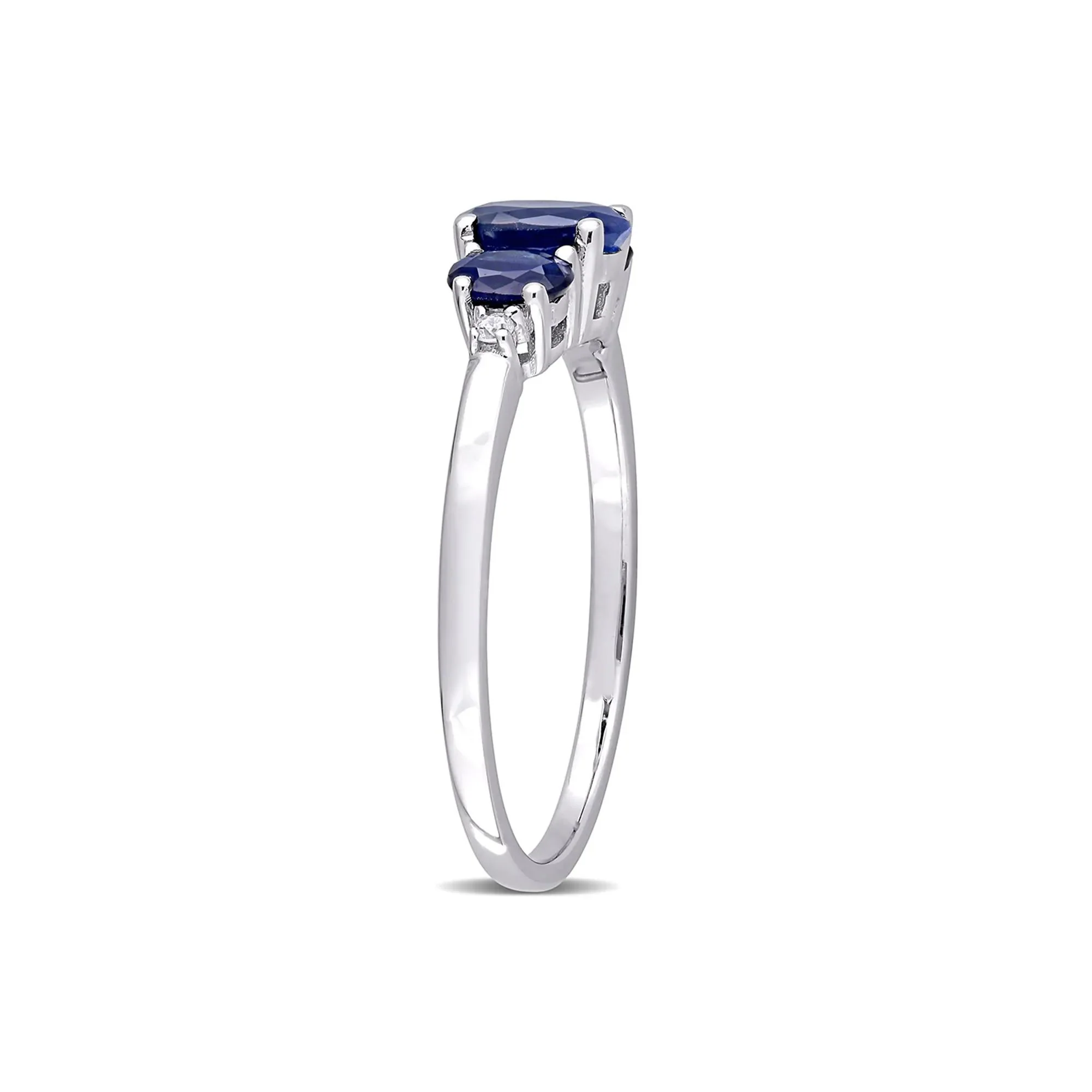 Oval Three-Stone Blue Sapphire Ring 10K White Gold Size 9.5 - Image 3