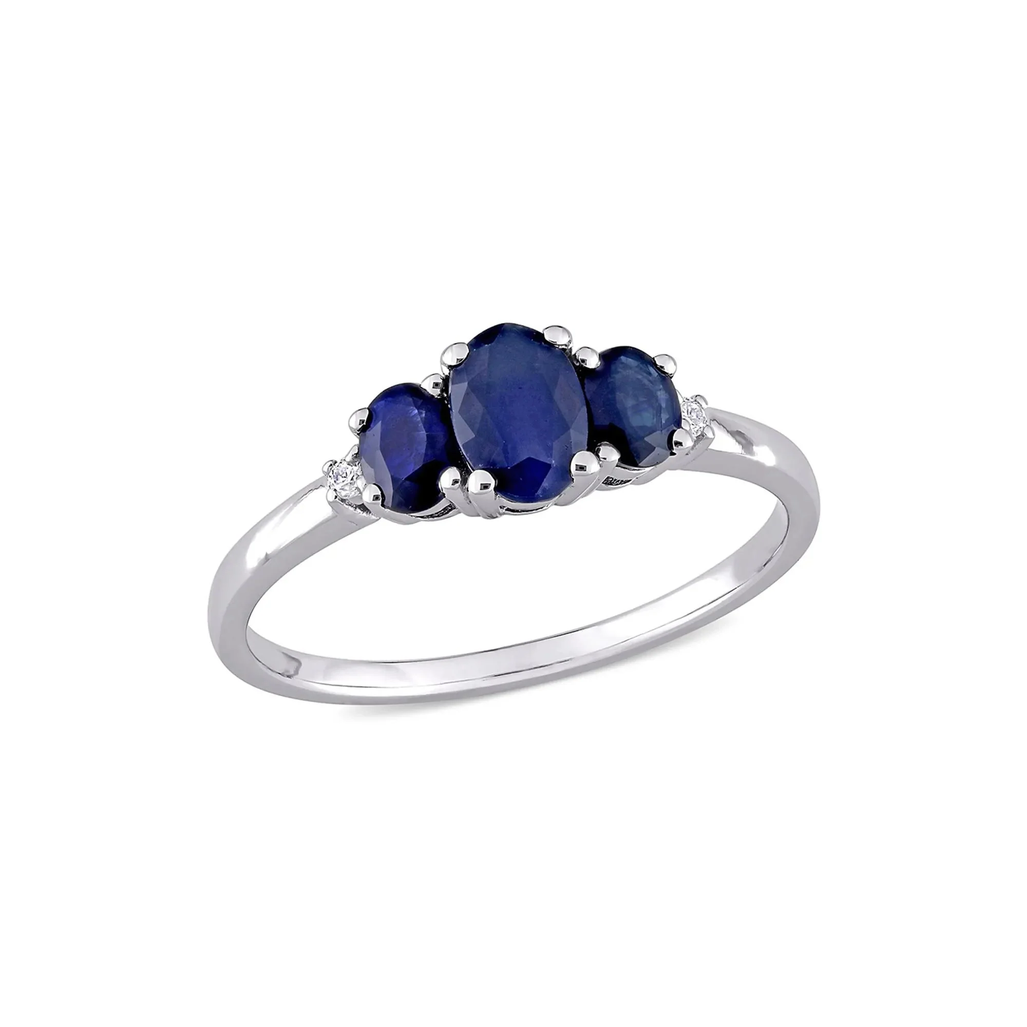 Oval Three-Stone Blue Sapphire Ring 10K White Gold Size 9.5 - Image 4
