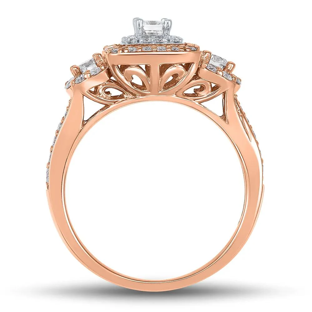 1 CT. Tw. Double Halo Emerald-Cut Diamond Engagement Ring 14K Rose Gold Size 7 - Image 4
