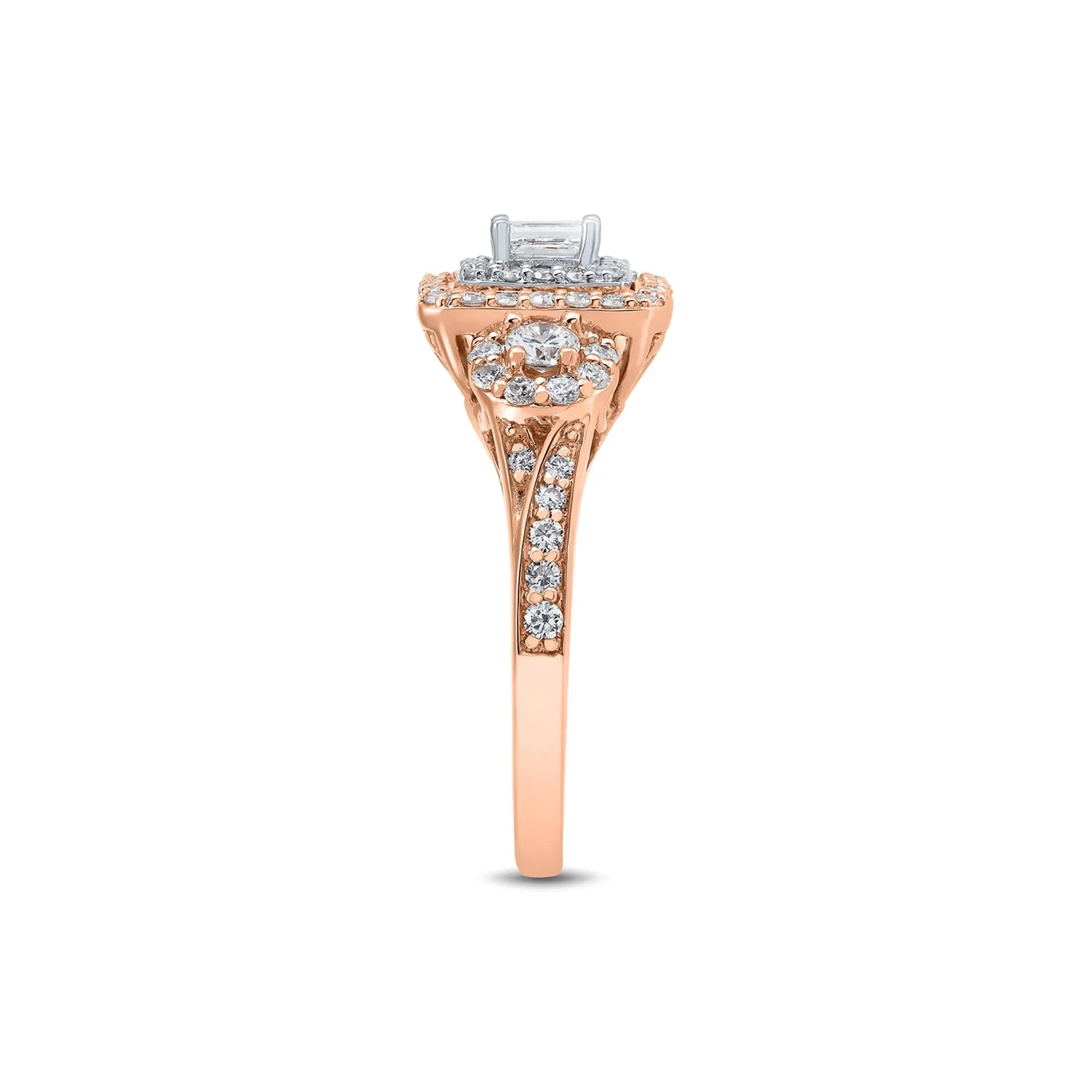 1 CT. Tw. Double Halo Emerald-Cut Diamond Engagement Ring 14K Rose Gold Size 8.5 - Image 2
