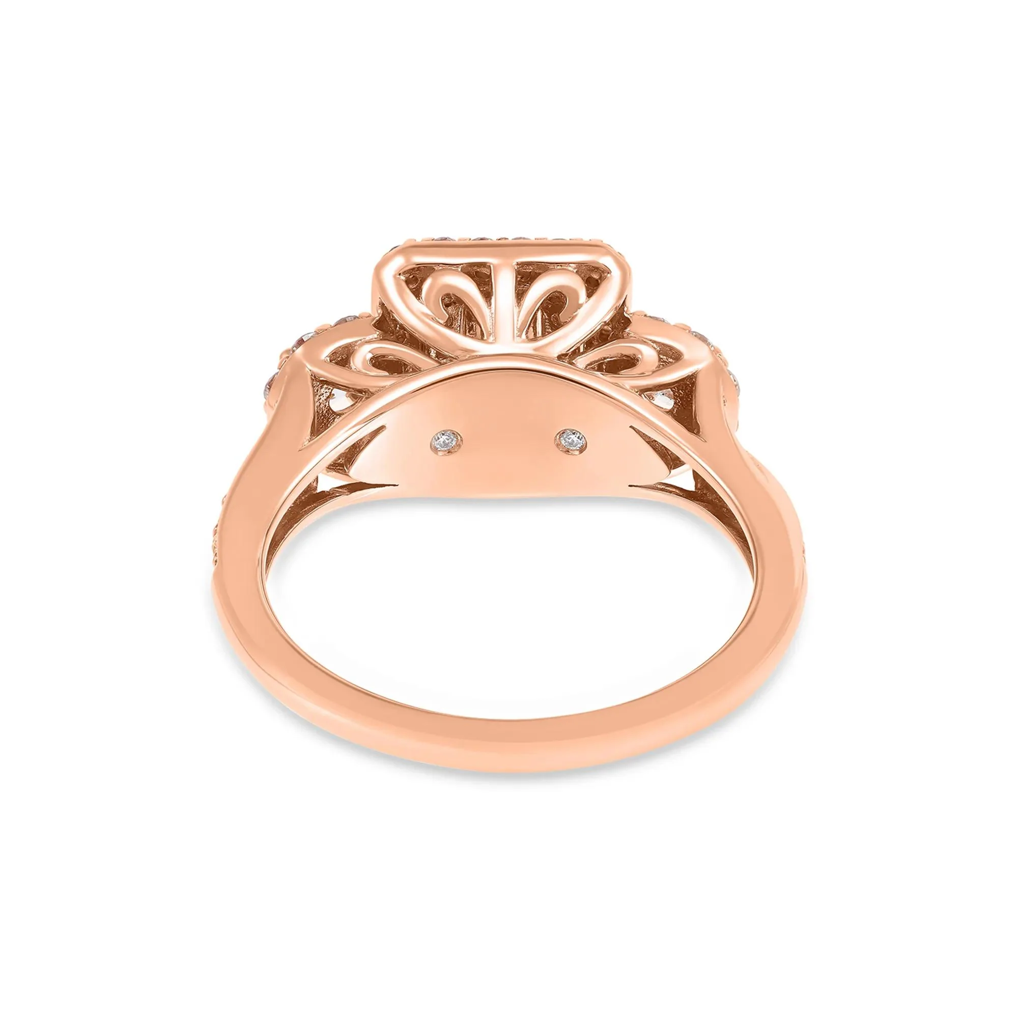 1 CT. Tw. Double Halo Emerald-Cut Diamond Engagement Ring 14K Rose Gold Size 9 - Image 3
