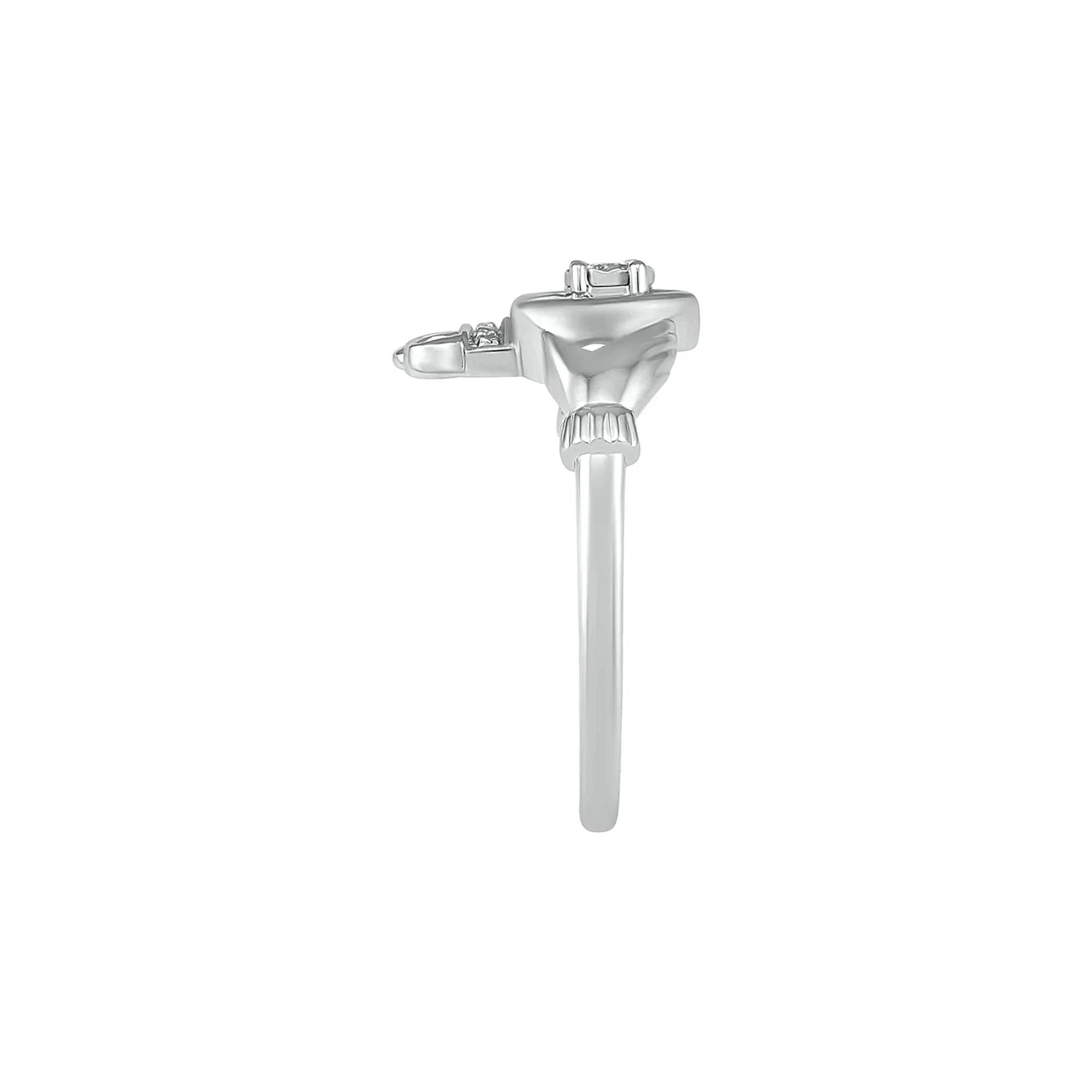 Diamond Claddagh Ring .925 Sterling Silver Round Brilliant Cut White Size 8.5 - Image 3
