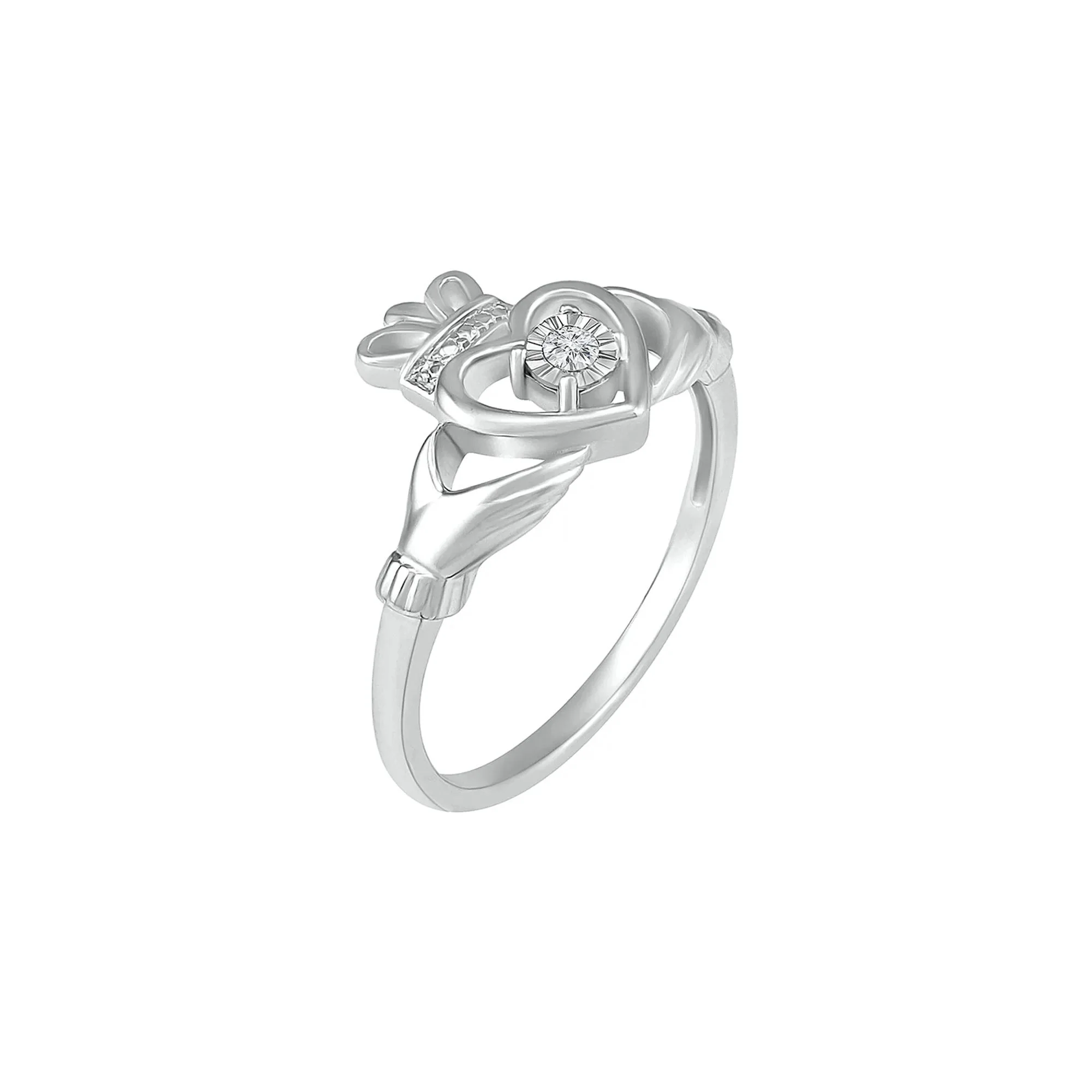 Diamond Claddagh Ring .925 Sterling Silver Round Brilliant Cut White Size 8.5 - Image 5