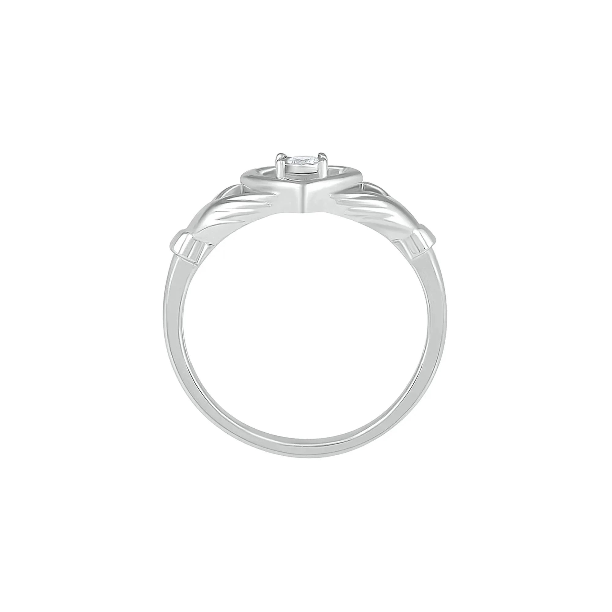 Diamond Claddagh Ring .925 Sterling Silver Round Brilliant Cut White Size 9 - Image 2