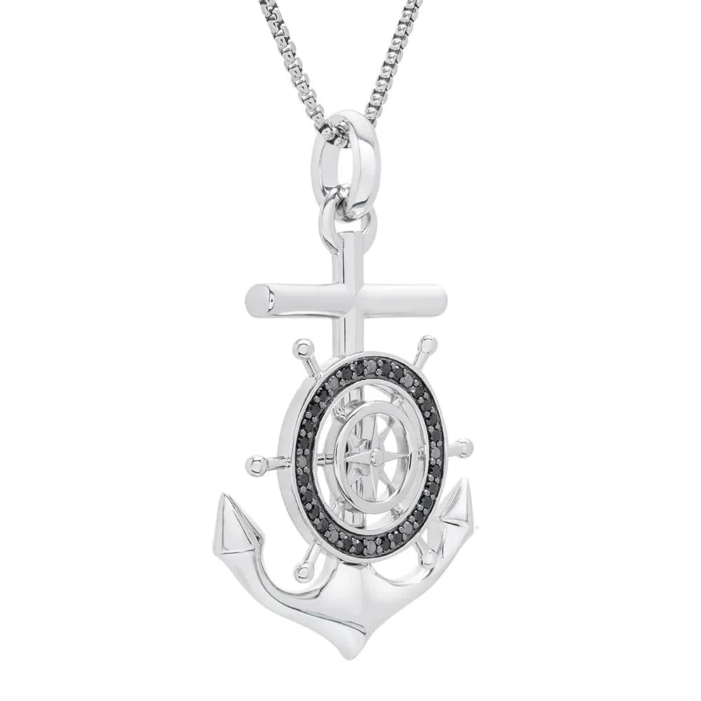 1/4 CT. Tw. Anchor Pendant Necklace with Black Diamonds .925 Sterling Silver Gray Size 20" - Image 2