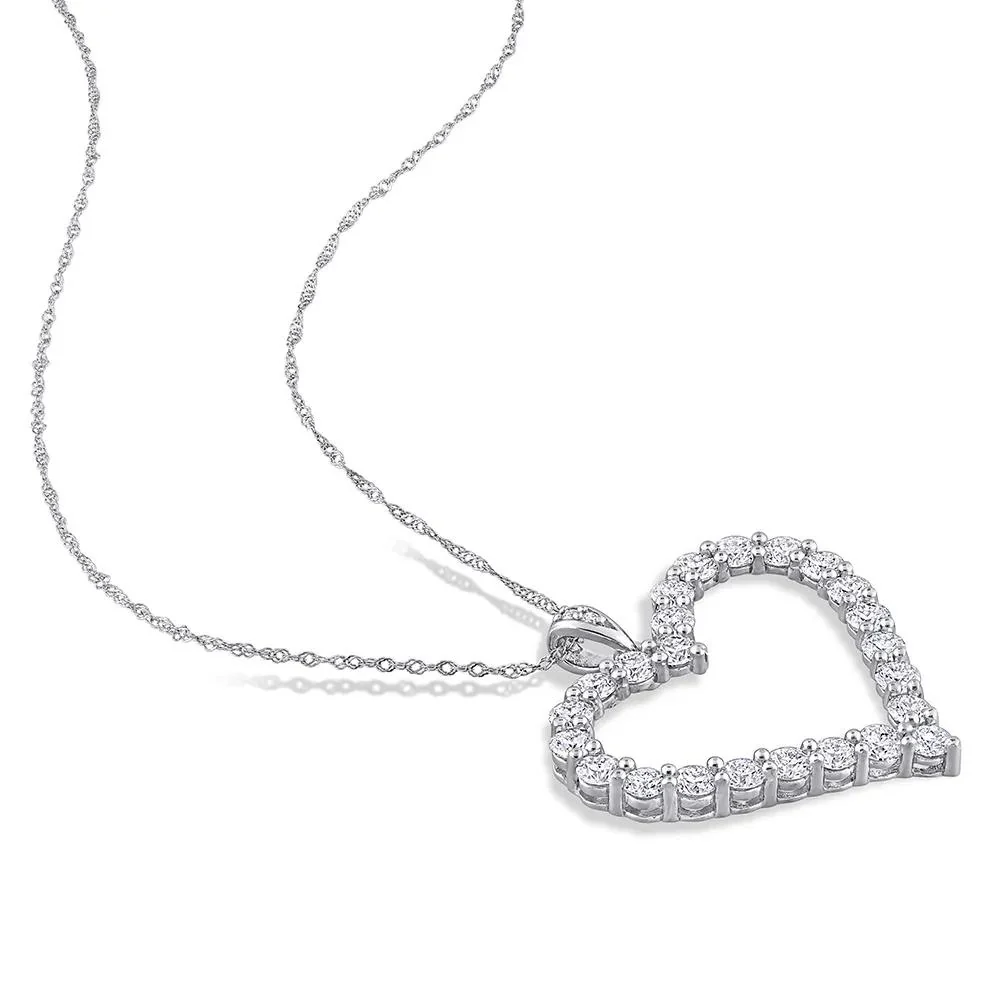 Moissanite Heart Pendant Necklace .925 Sterling Silver (2/5 CT. Dew) White Size 18" - Image 2