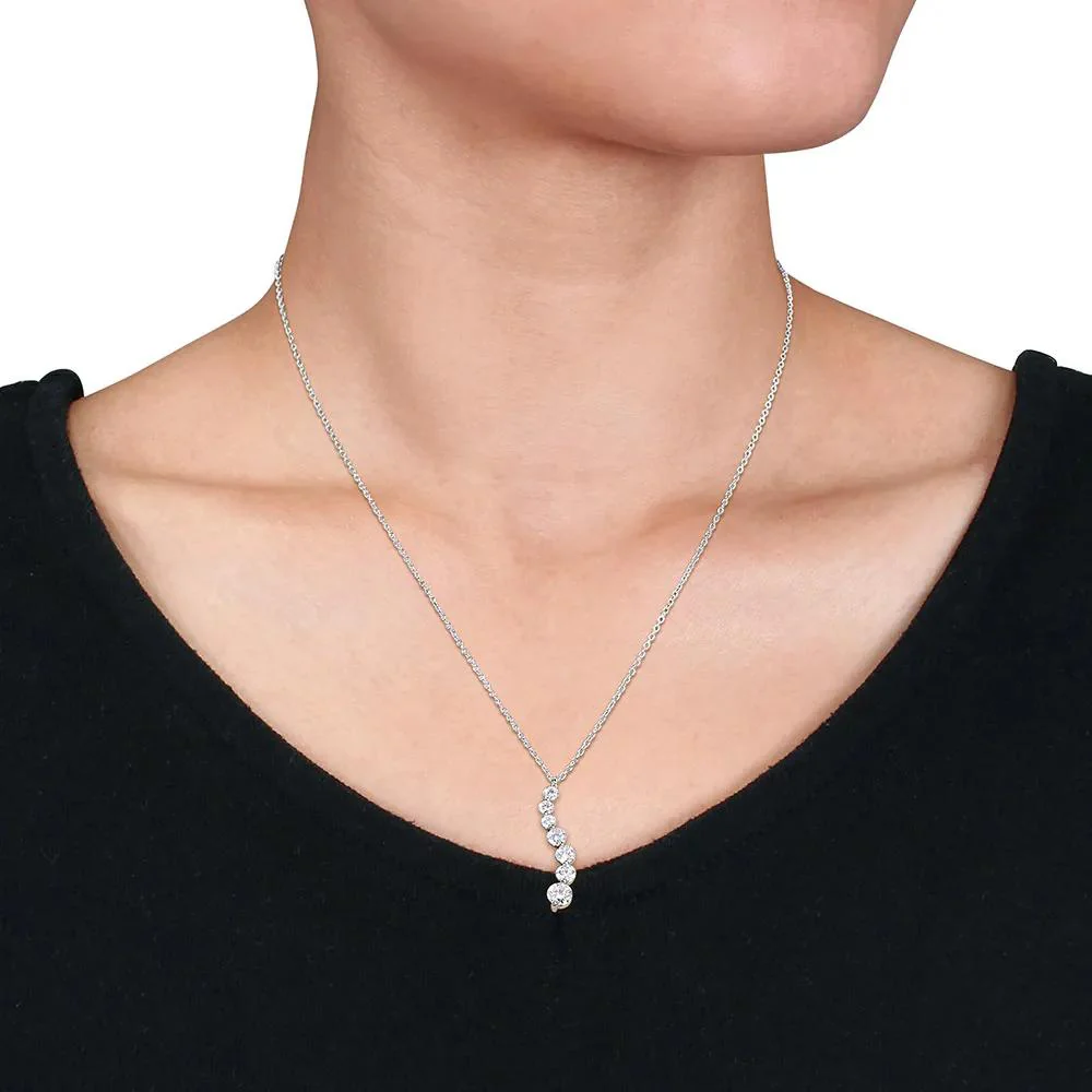 Moissanite Journey Pendant Necklace .925 Sterling Silver (1/2 CT. Dew) White Size 18" - Image 3