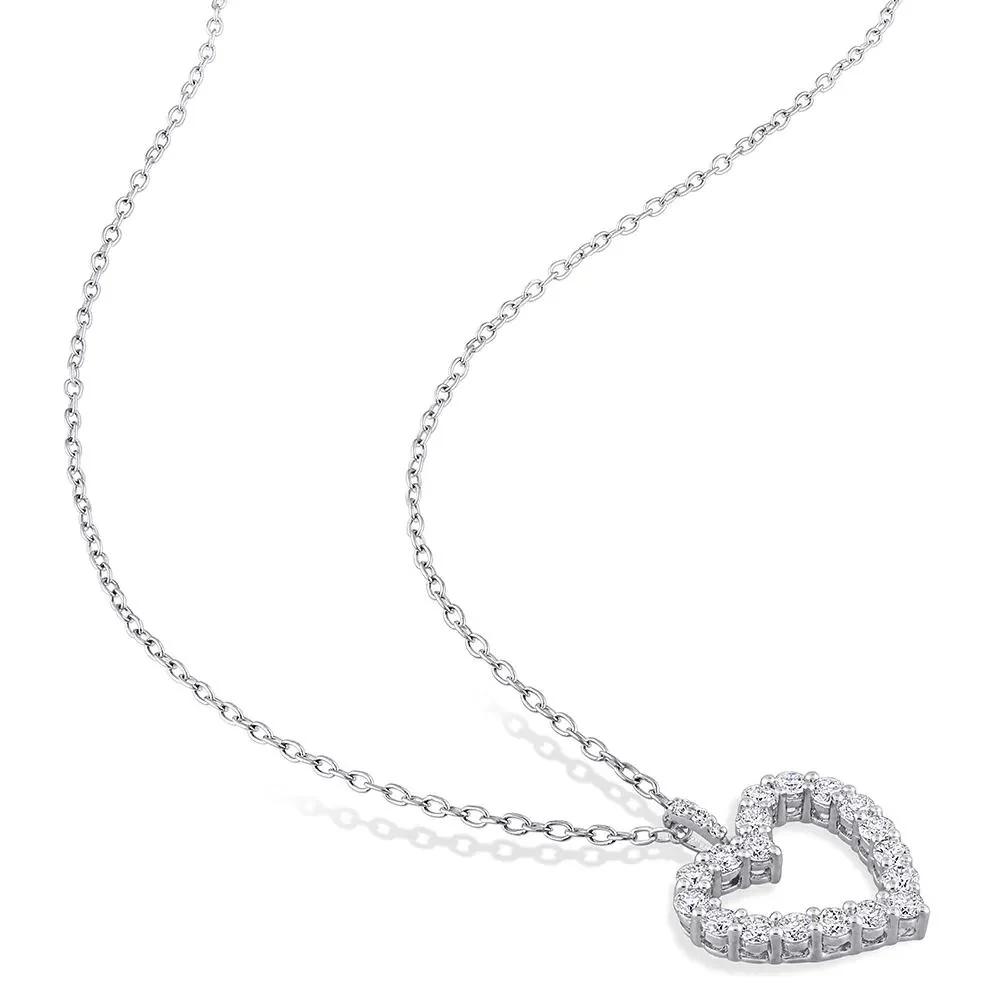 Moissanite Heart Pendant Necklace .925 Sterling Silver (3/5 CT. Dew) White Size 18" - Image 2