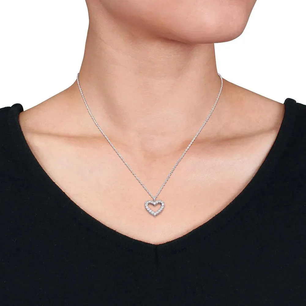 Moissanite Heart Pendant Necklace .925 Sterling Silver (3/5 CT. Dew) White Size 18" - Image 3