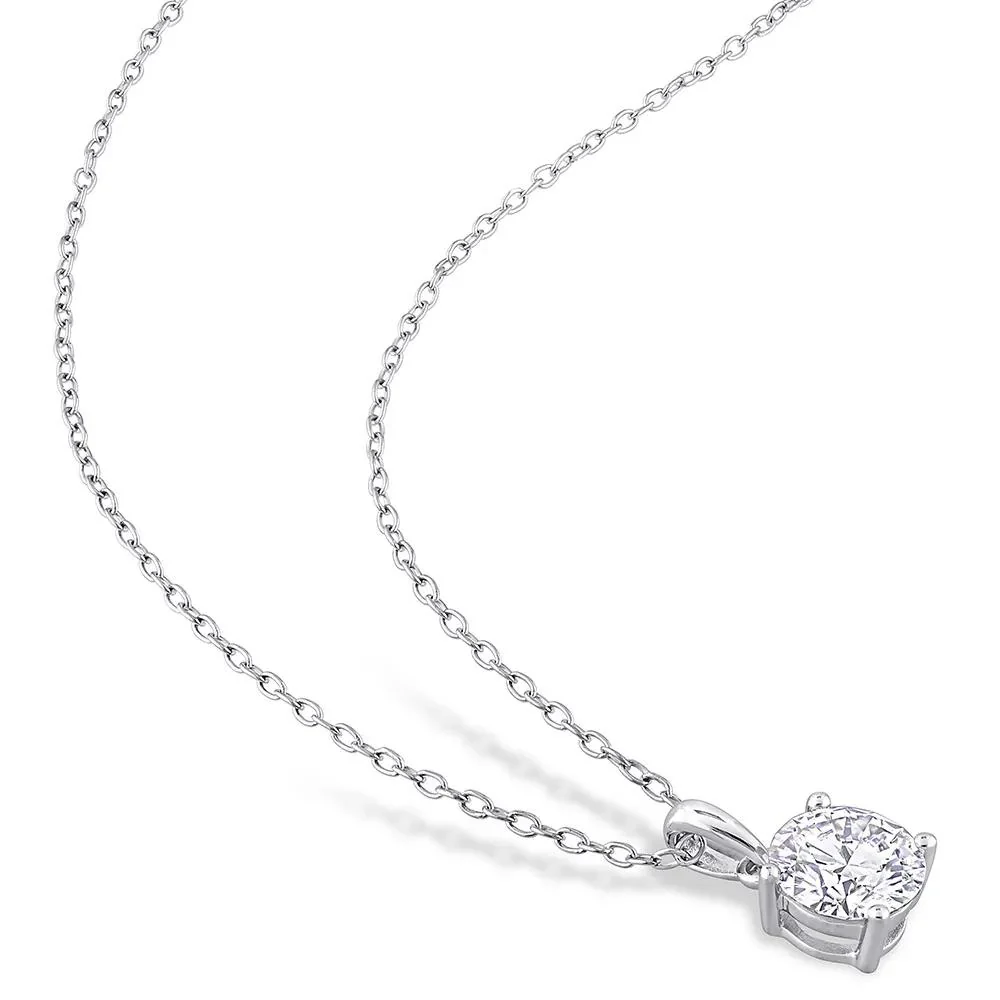 Moissanite Solitaire Pendant Necklace .925 Sterling Silver (1 CT. Dew) White Size 18" - Image 2