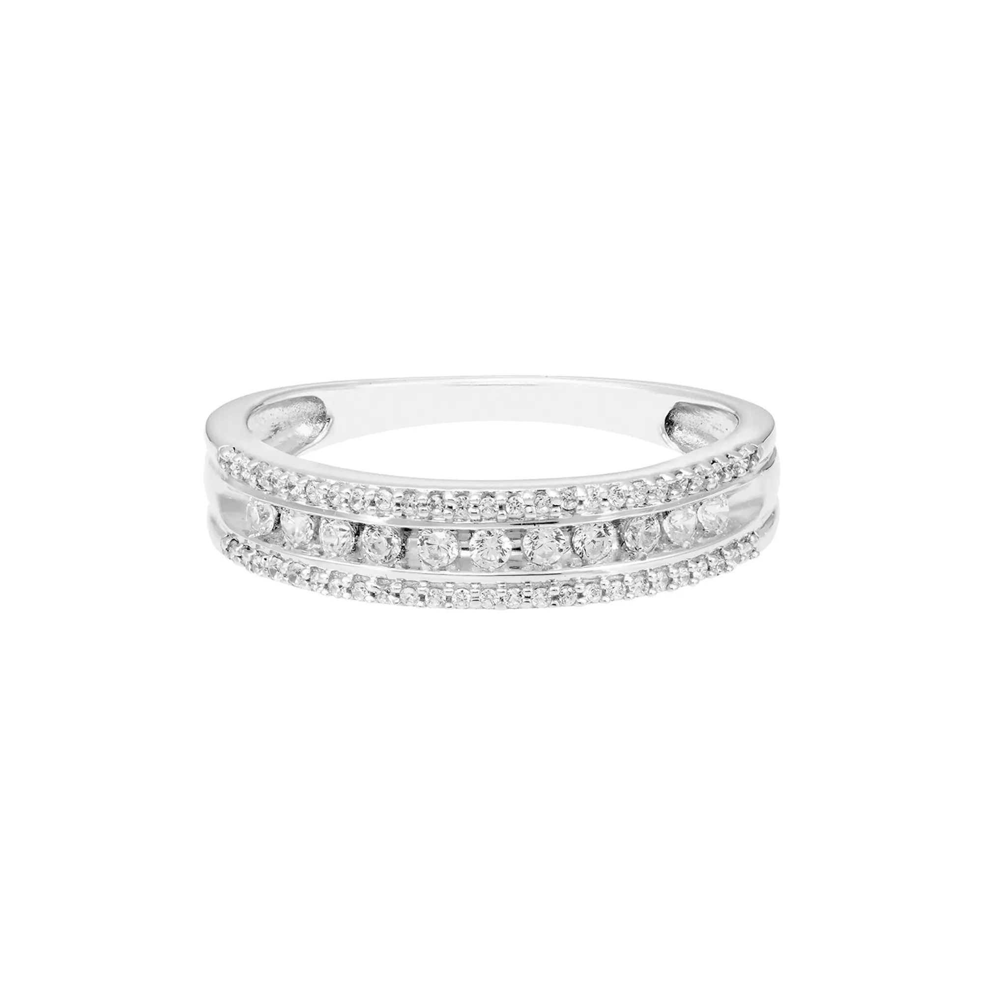 1/4 CT. Tw. Three-Row Diamond Wedding Band Ring 10K White Gold Round Brilliant Cut Size 7 4mm