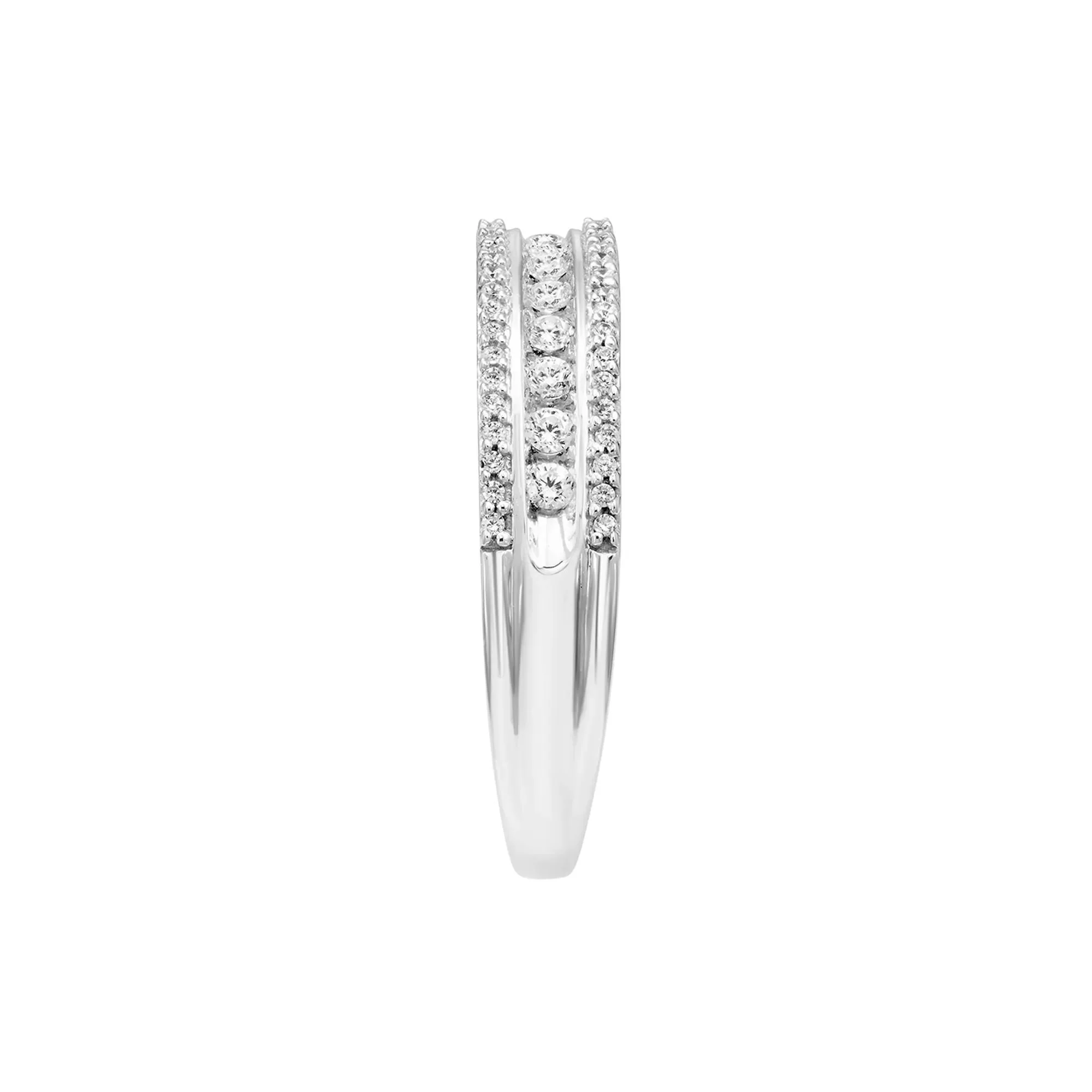 1/4 CT. Tw. Three-Row Diamond Wedding Band Ring 10K White Gold Round Brilliant Cut Size 7 4mm - Image 3