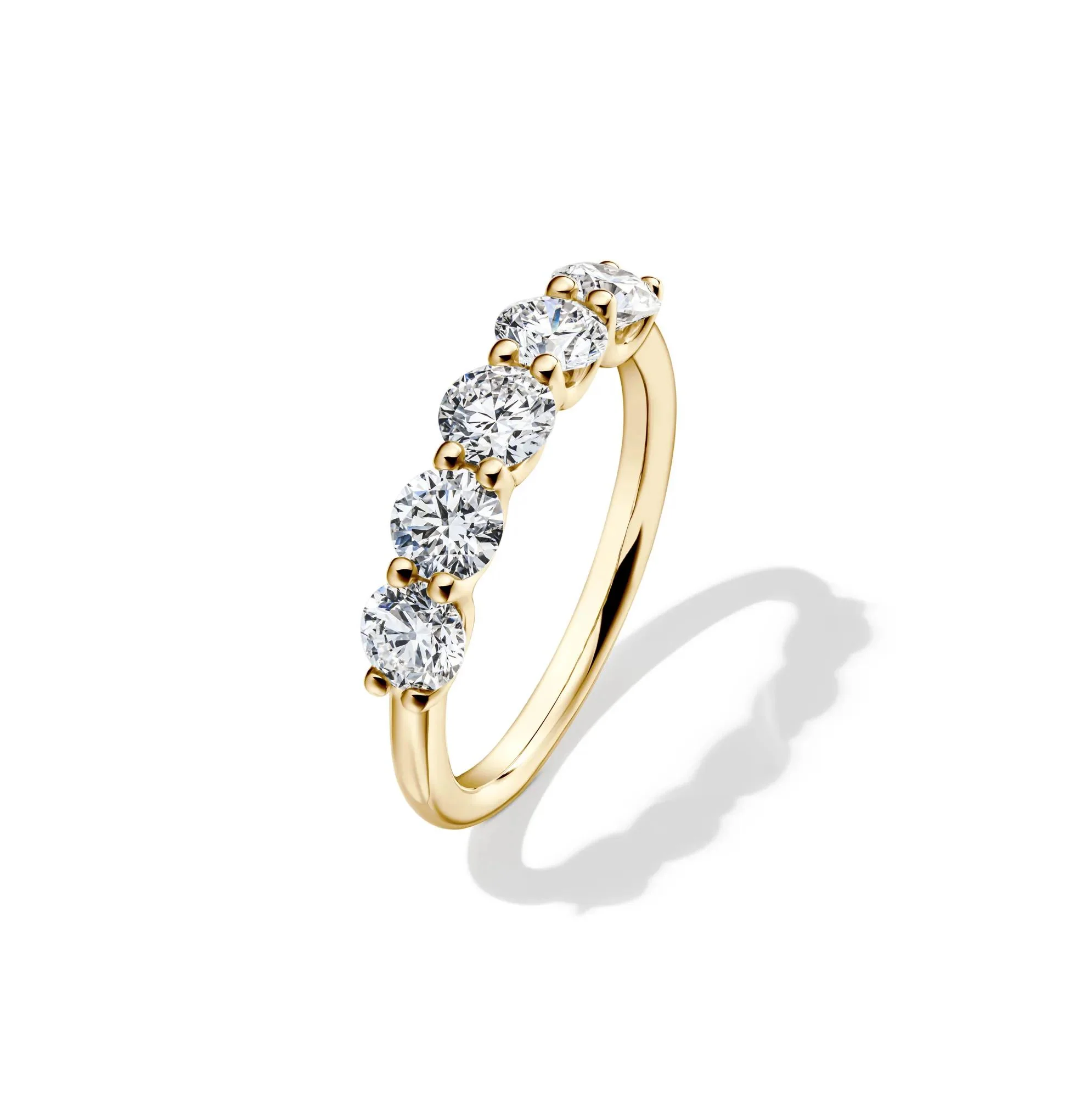 1/2 CT. Tw. Lab Grown Diamond Five-Stone Anniversary Band Ring 14K Yellow Gold Size 7 1mm - Image 4