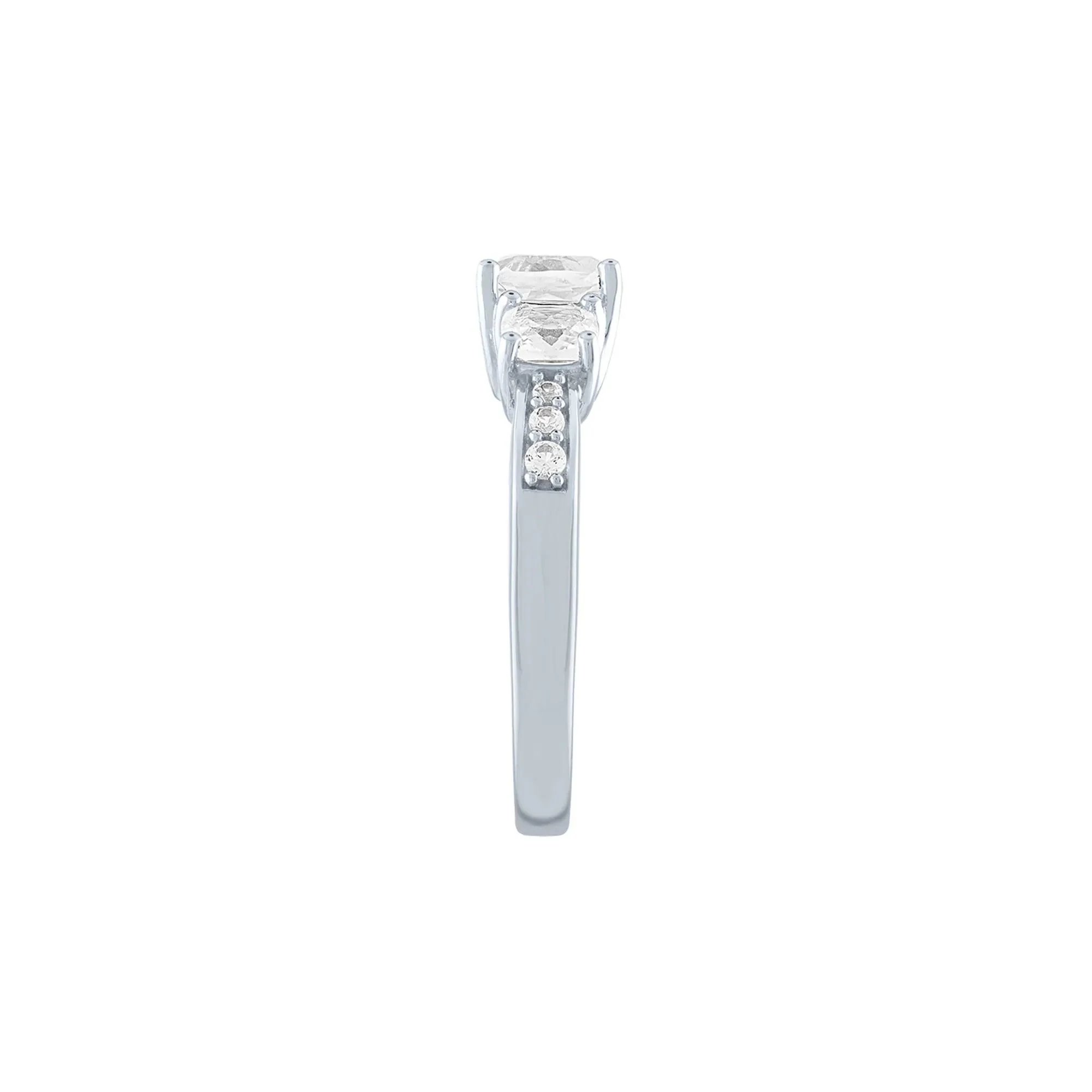 Lab Created White Sapphire Ring with Three-Stone Cushion-Cut .925 Sterling Silver Size 6 - Image 3
