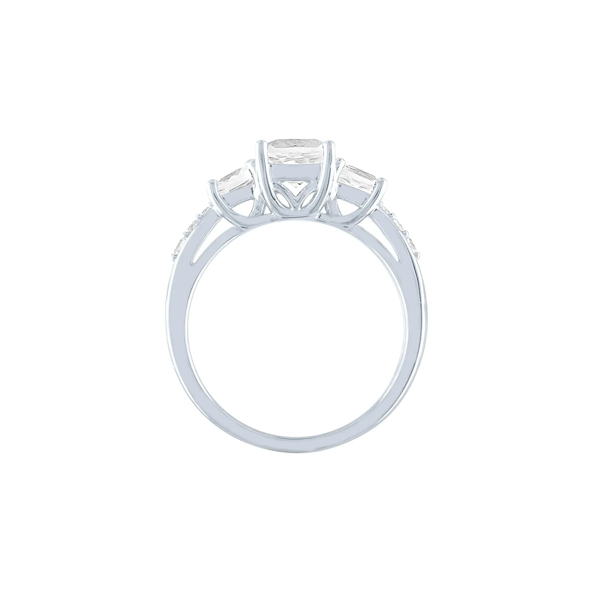 Lab Created White Sapphire Ring with Three-Stone Cushion-Cut .925 Sterling Silver Size 9 - Image 2