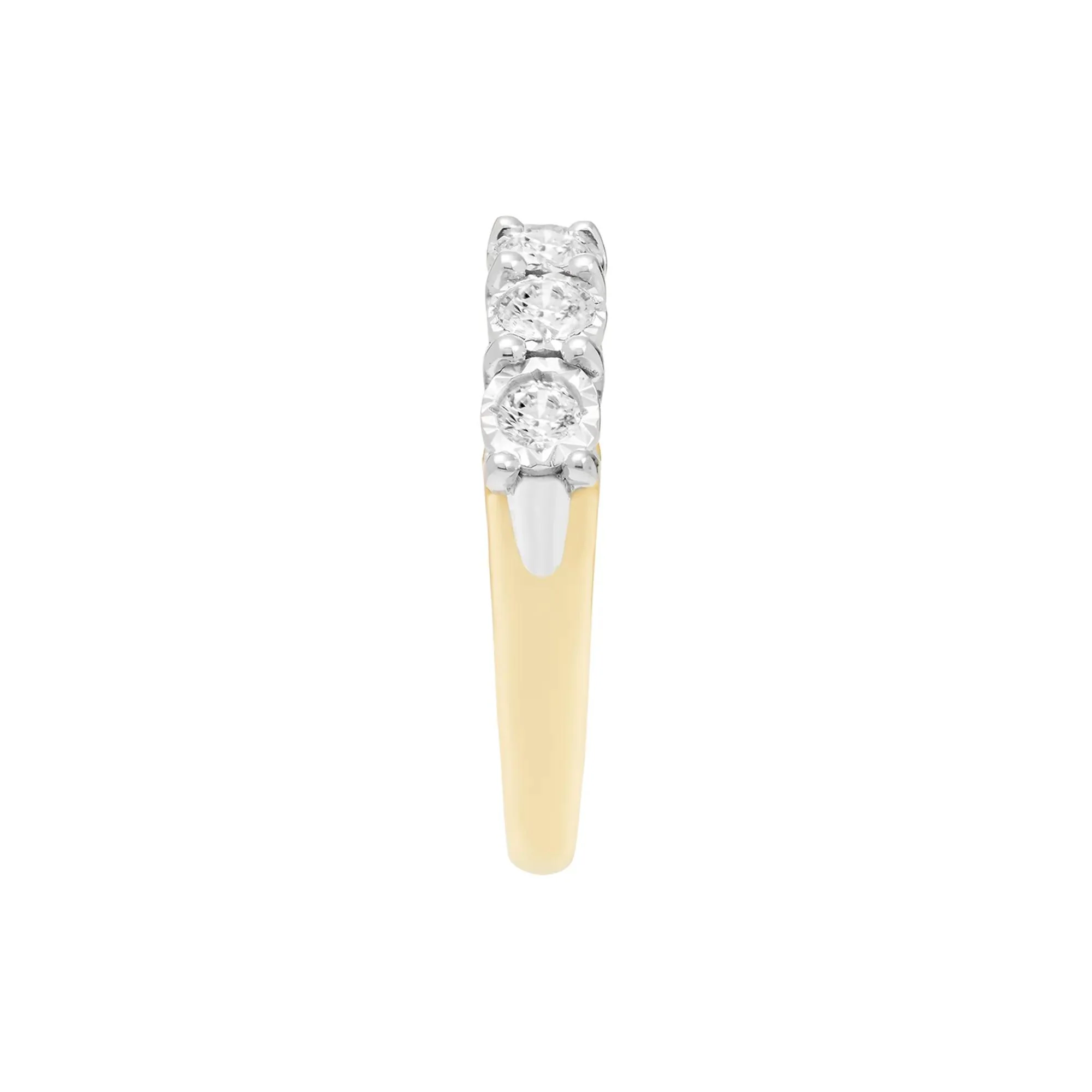 1/2 CT. Tw. Five-Stone Diamond Wedding Band Ring with Illusion Settings 10K Yellow Gold Round Brilliant Cut Size 7.5 - Image 2