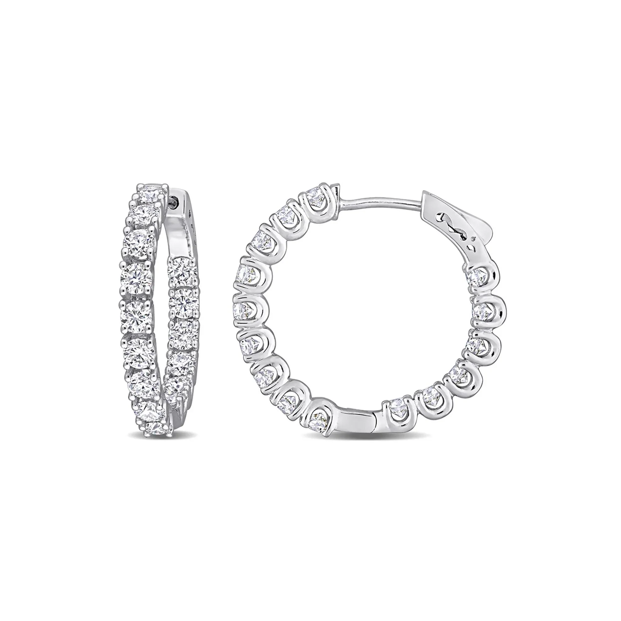 Moissanite Hoop Earrings with U Prongs .925 Sterling Silver (3 CT. Dew) White Size 3.30mm