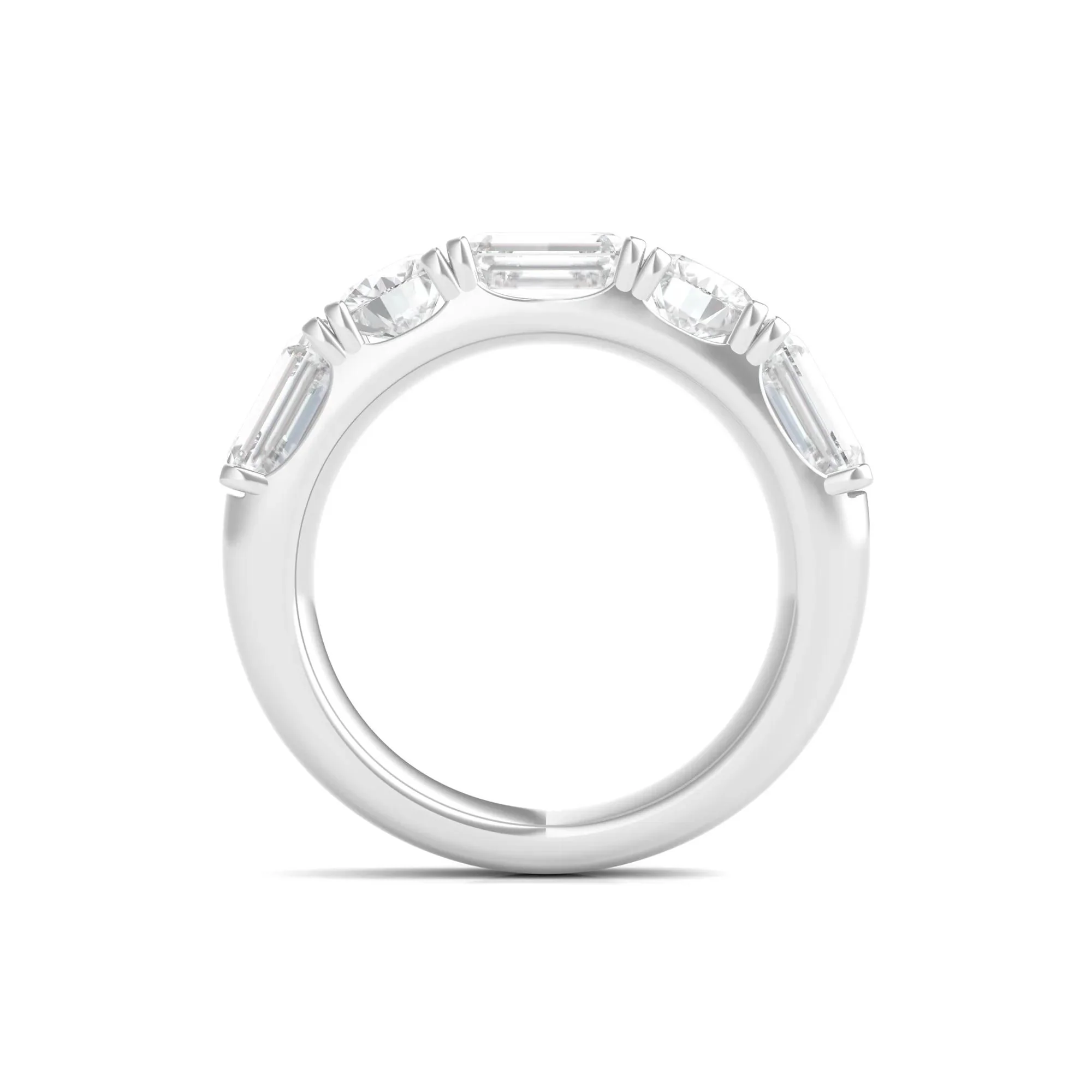 4 CT. Tw. Round & Emerald-Cut Lab Grown Diamond Five-Stone Band Ring 14K White Gold Round Brilliant Cut Size 4 - Image 2