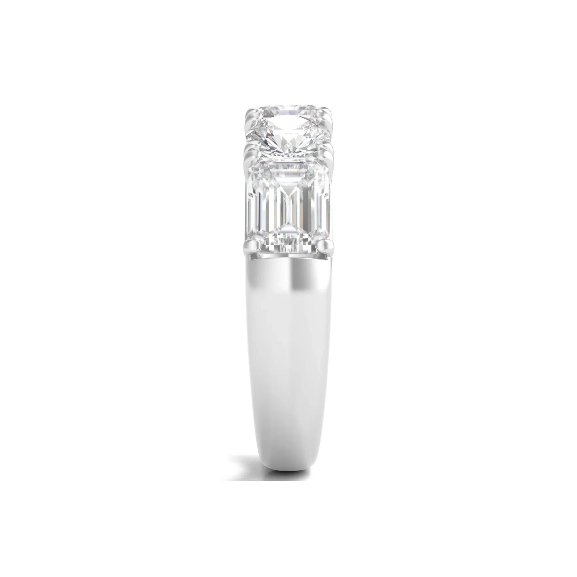 4 CT. Tw. Round & Emerald-Cut Lab Grown Diamond Five-Stone Band Ring 14K White Gold Round Brilliant Cut Size 7.5 - Image 3