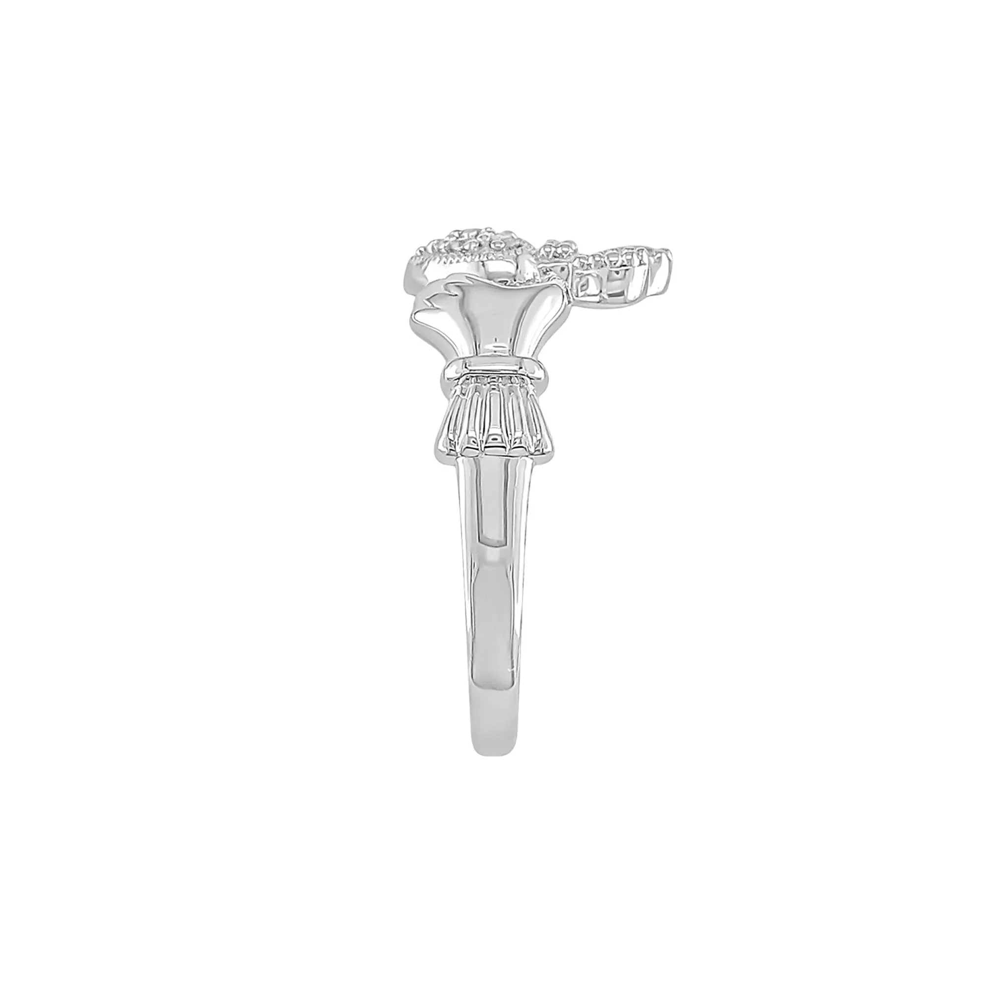 Irish Claddagh Ring with Diamond Accents 10K White Gold Size 5 - Image 3