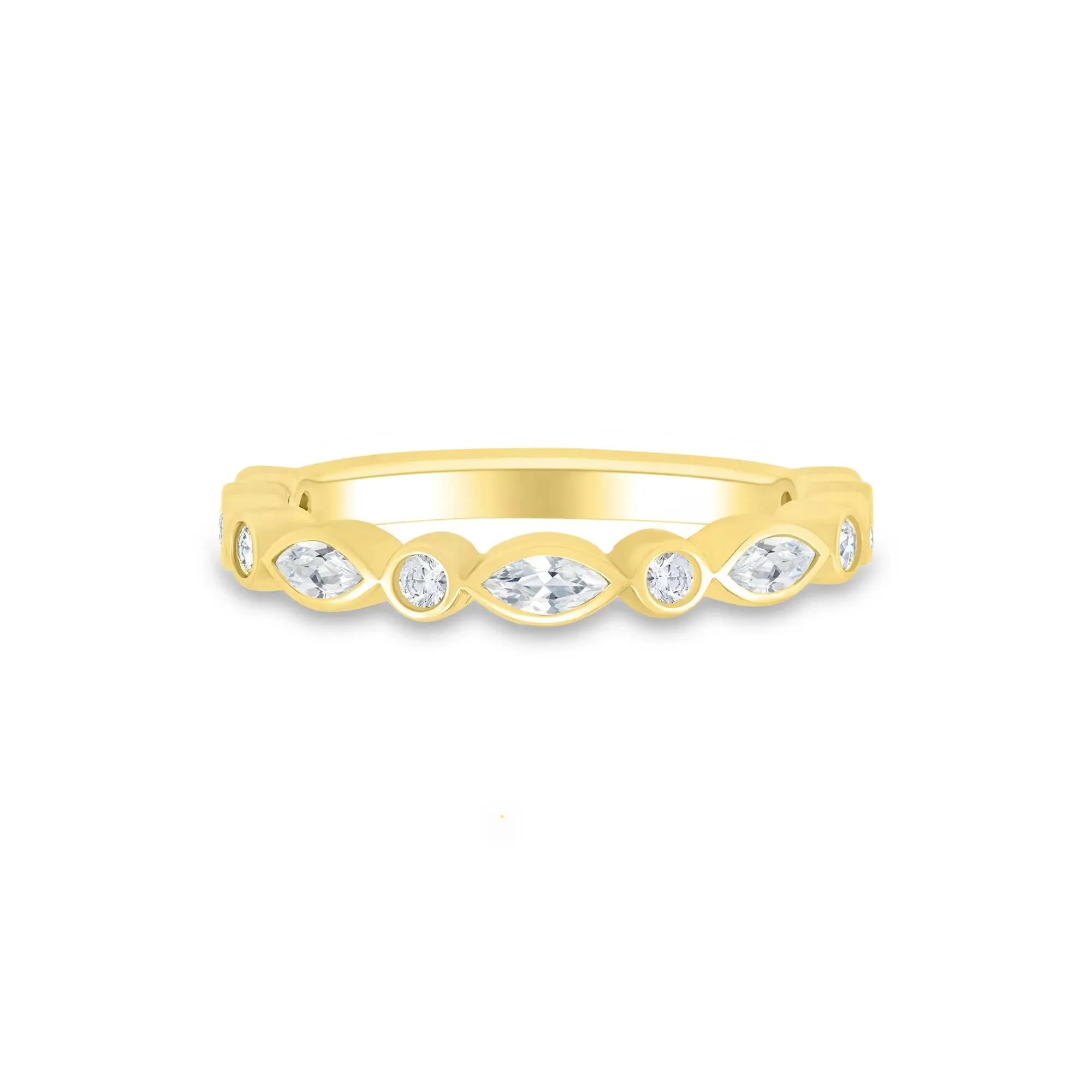 1/2 CT. Tw. Lab Grown Diamond Bezel-Set Anniversary Band Ring 10K Yellow Gold Round Brilliant Cut Size 8.5 1mm