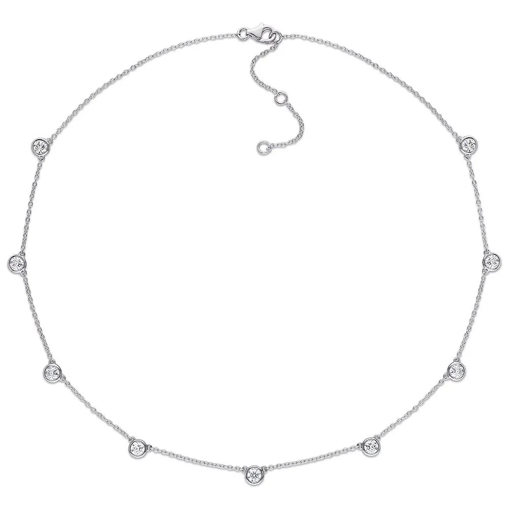 Moissanite Station Necklace .925 Sterling Silver (2 1/4 CT. Dew) White Size 16" - Image 2