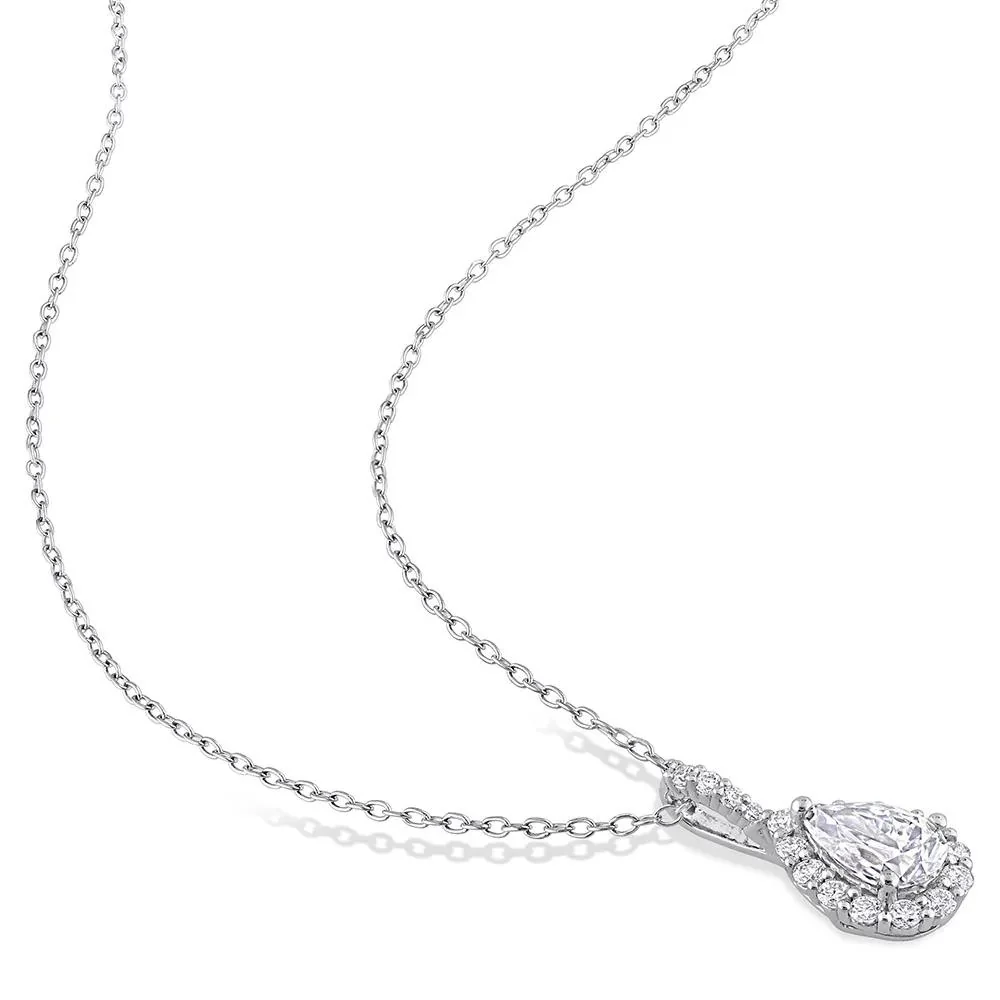 Pear-Shaped Moissanite Pendant Necklace with Halo .925 Sterling Silver (1/3 CT. Dew) White Size 18" - Image 2