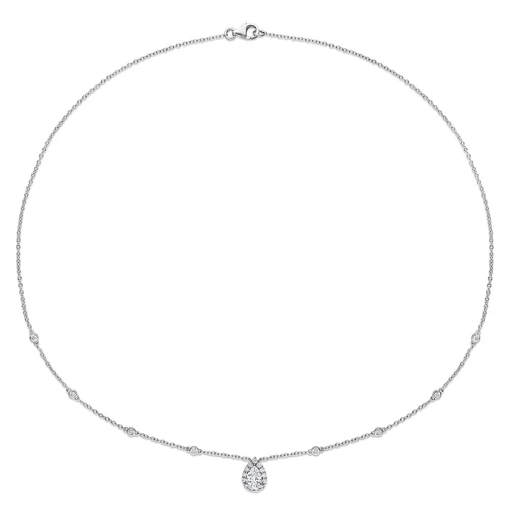 Pear-Shaped Moissanite Pendant Necklace with Bezel-Set Diamonds .925 Sterling Silver (1/2 CT. Dew) White Size 18" - Image 2