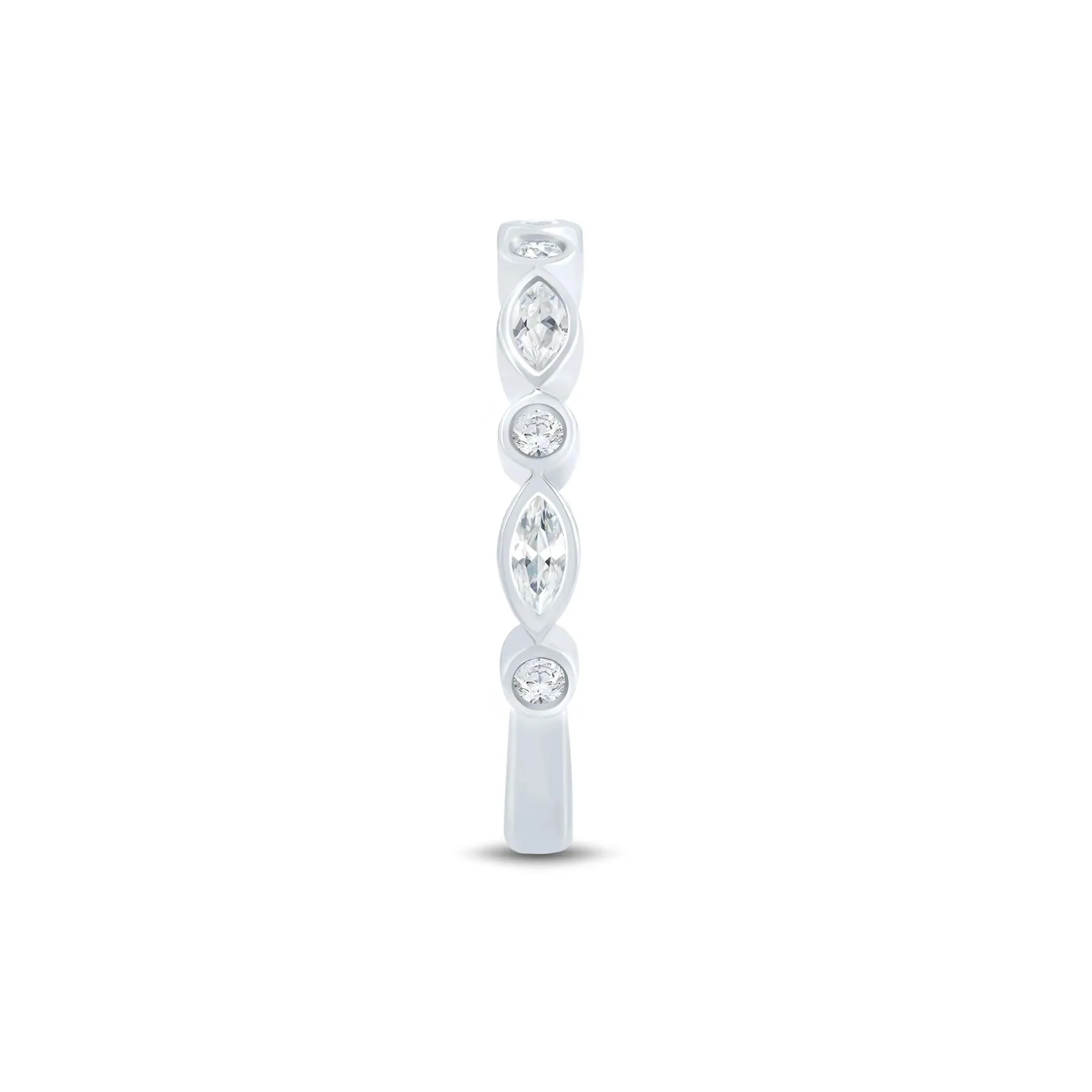 1/2 CT. Tw. Lab Grown Diamond Bezel-Set Anniversary Band Ring 10K White Gold Round Brilliant Cut Size 9 1mm - Image 3