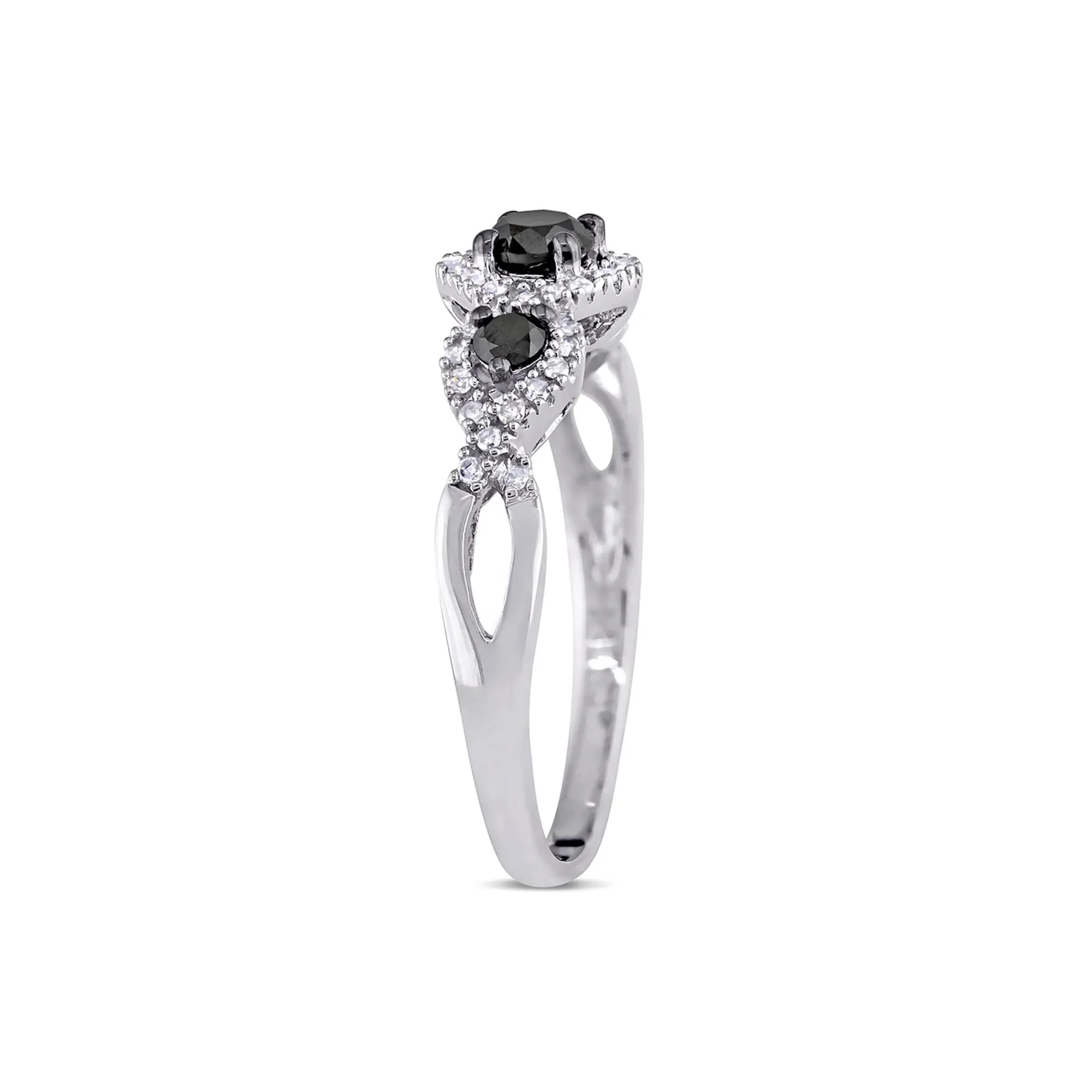 1/2 CT. Tw. Three-Stone Ring with Black & White Diamonds 10K White Gold Round Brilliant Cut Size 10 - Image 3