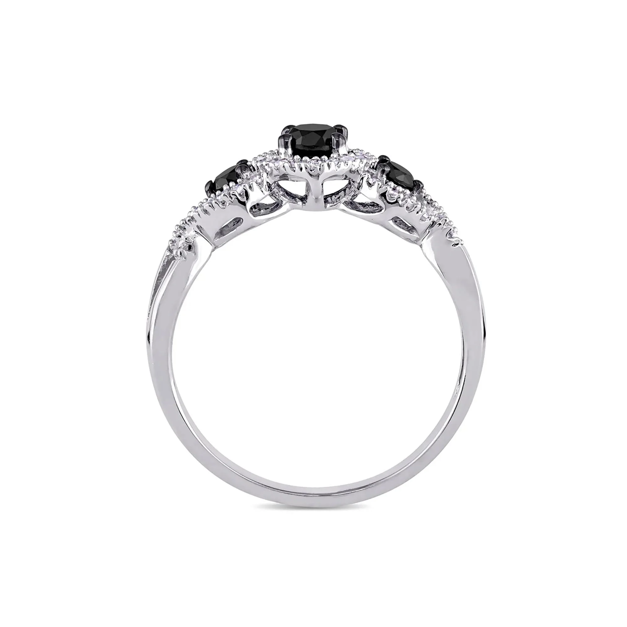 1/2 CT. Tw. Three-Stone Ring with Black & White Diamonds 10K White Gold Round Brilliant Cut Size 9 - Image 2